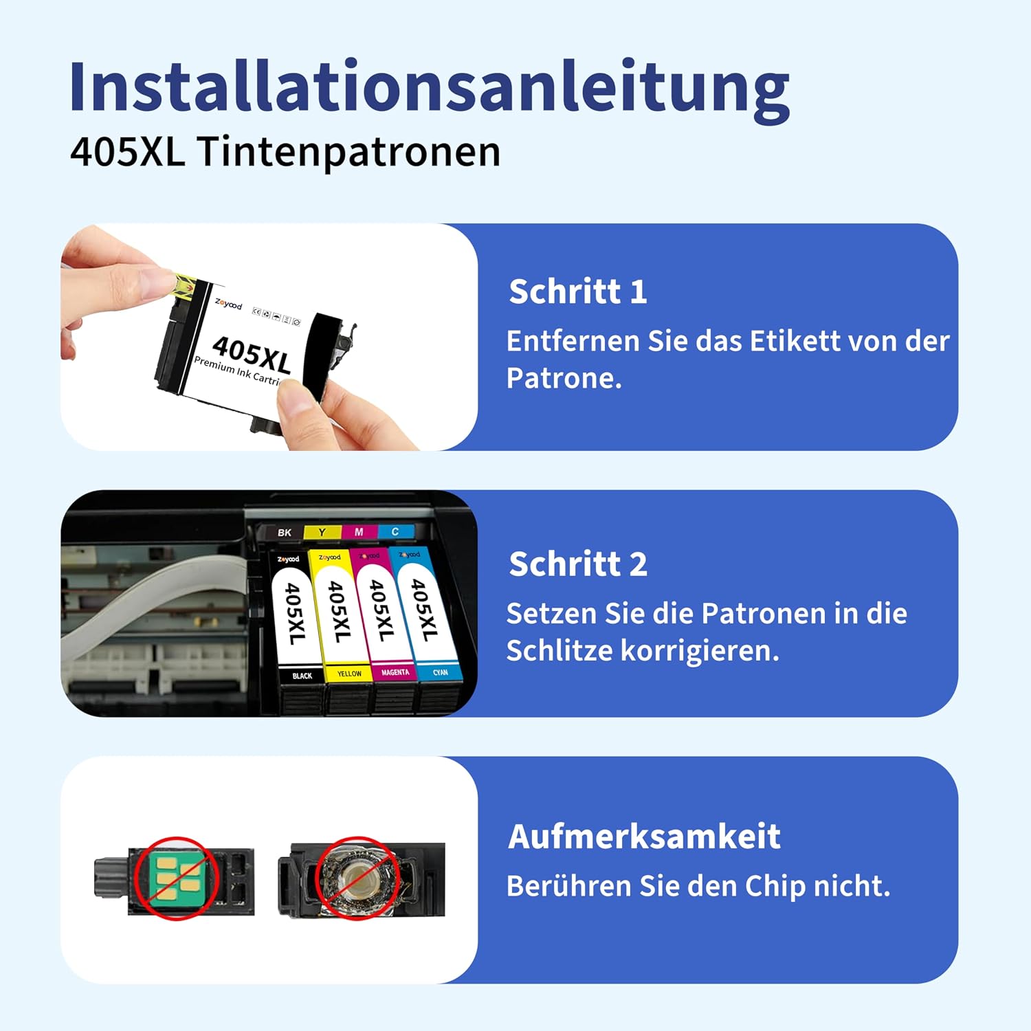 Detalle de Zoyood kompatible Druckerpatronen für Epson 405/405XL im 10er-Pack (für ausgewählte WorkForce Pro Modelle)
