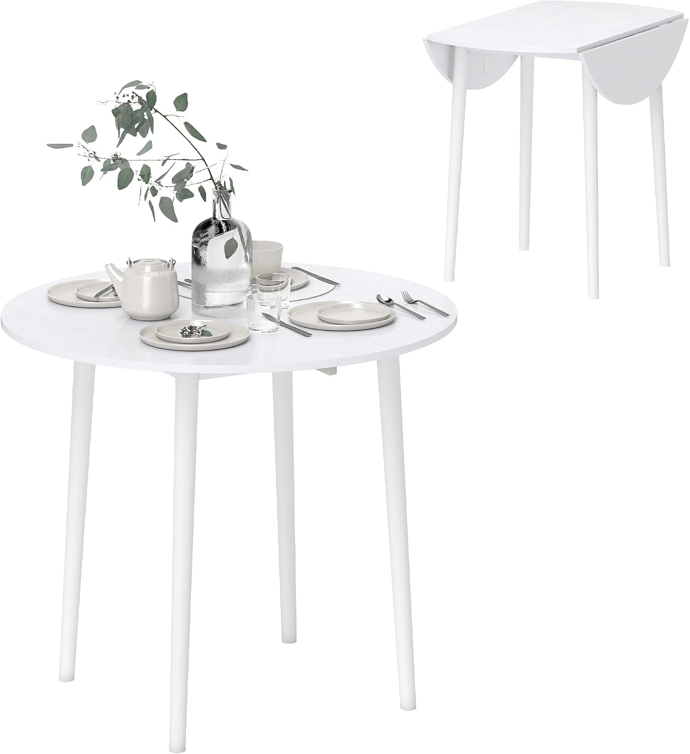 Detalle de HOMCOM 83A-111V80WT Folding Dining Table, White Round Drop-Leaf Design