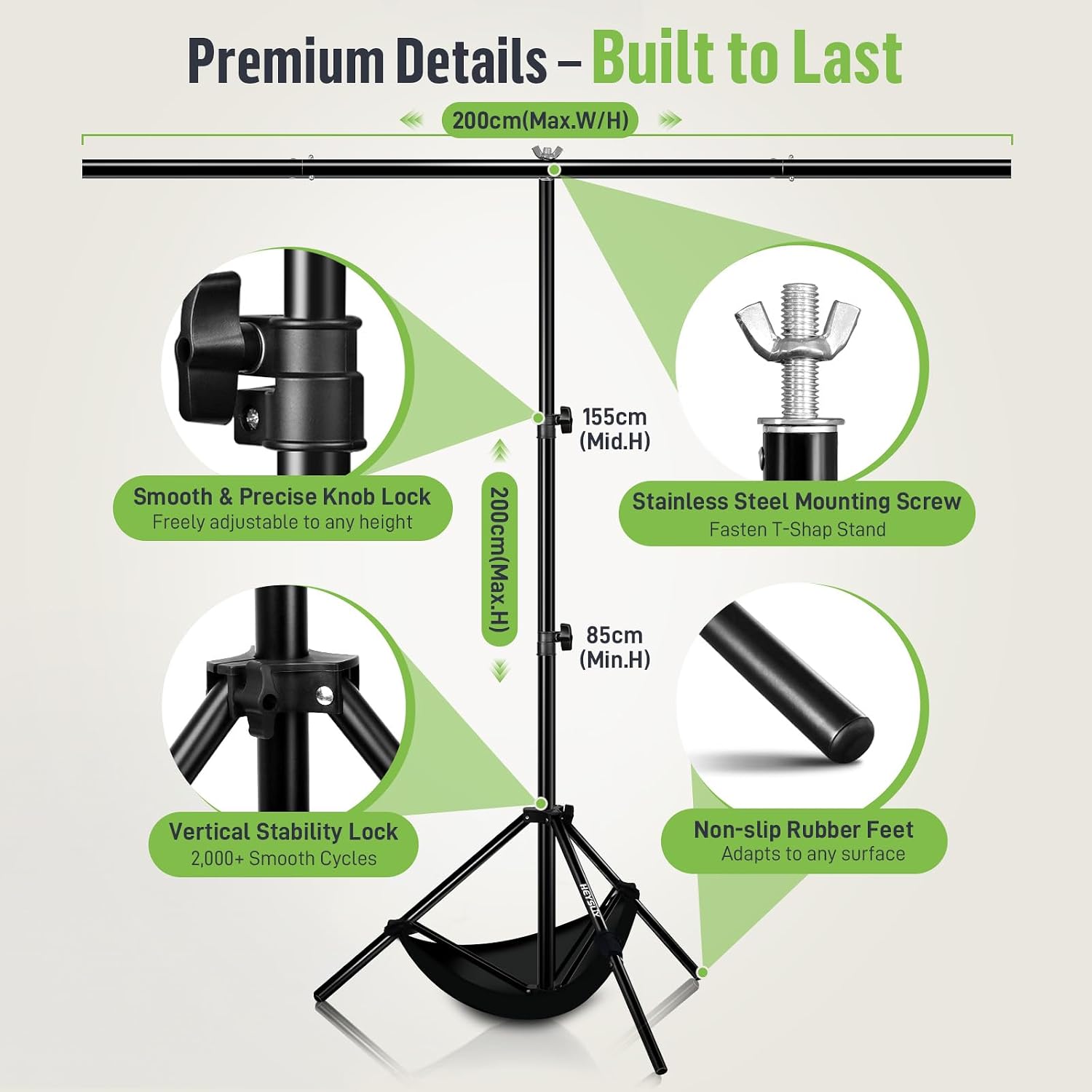 Thumbnail 1 de Heysliy Green Screen 2x3M Background with T Backdrop Stand (6.5x9.5ft)