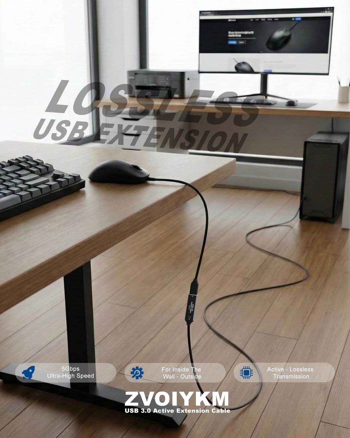 Thumbnail 1 de ZVOIYKM USB 3.0 Active Extension Cable, 15M (50FT) with Built-in Chip – 5Gbps Repeater