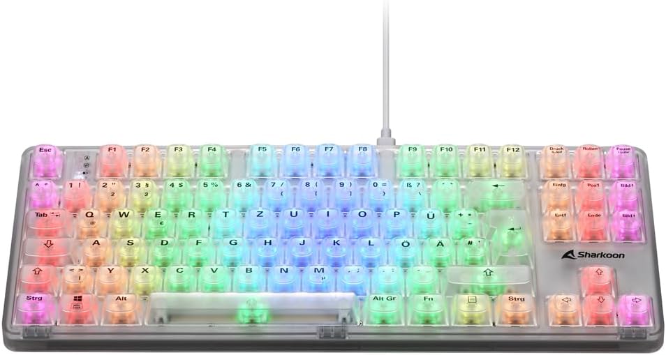 Thumbnail 3 de Sharkoon Crystal Shark RGB, Weiß – transparente TKL-Tastatur mit Wechsel-Schaltern