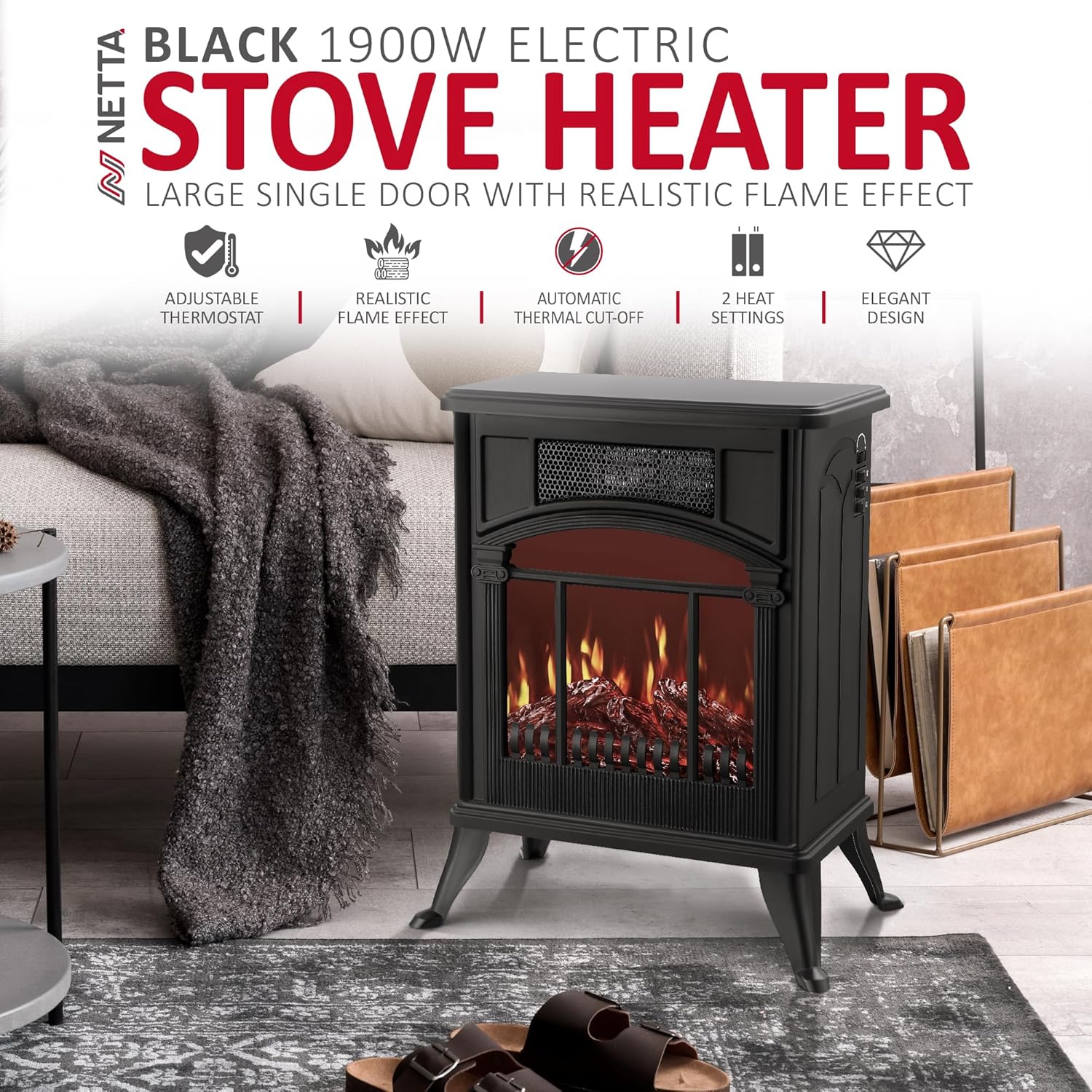 Thumbnail 1 de NETTA 1900W Stove Heater Electric Fireplace