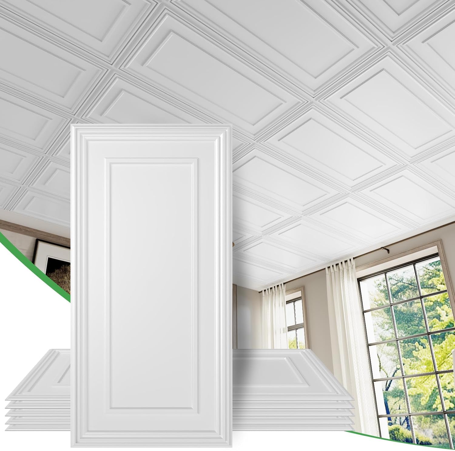Detalle de LooYee 2 x 4 FT PVC Drop Ceiling Tiles, White Waterproof 24-Pack