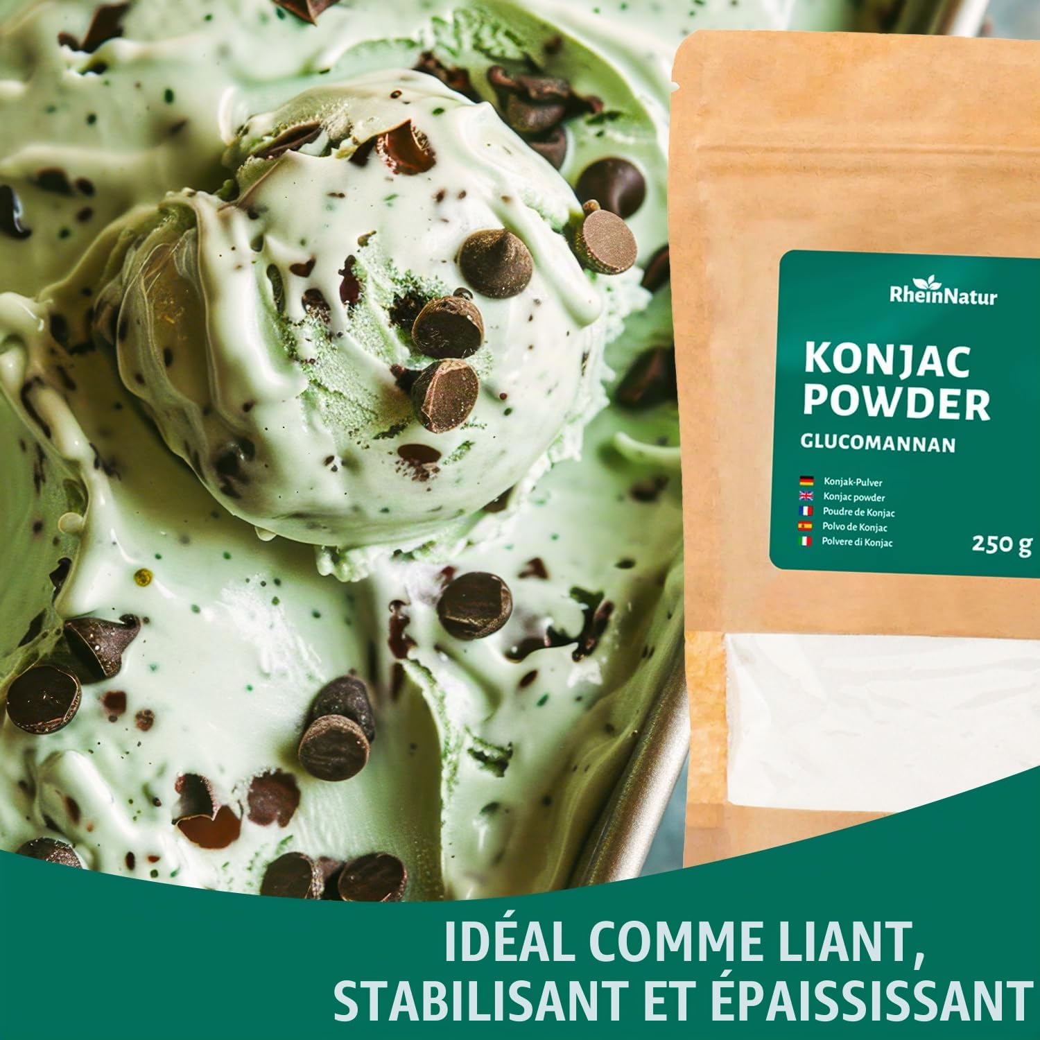Detalle de RheinNatur Konjacpoeder 250 g: glucomannaan uit konjacwortel als bindmiddel
