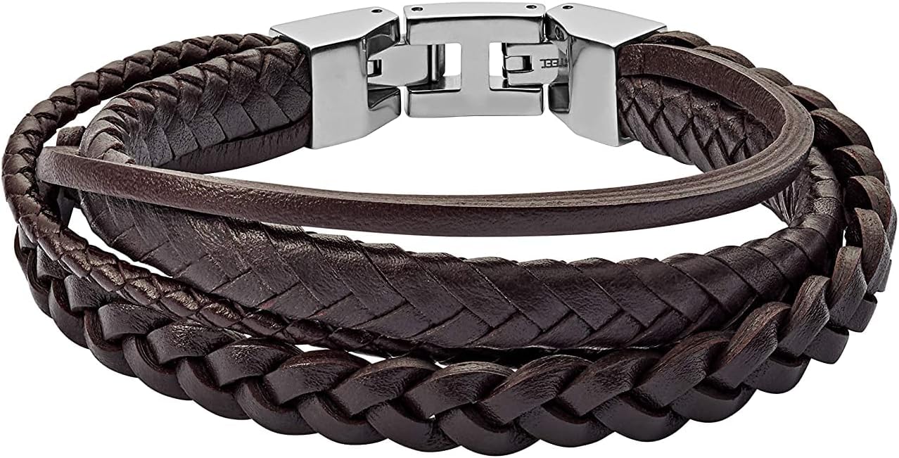 Detalle de Fossil Bracelet Homme Vintage Double Wrap – Cuir Marron, Longueur 480 mm (JF87354040)