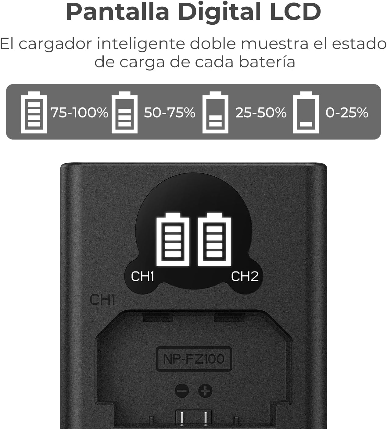 Detalle 2 de K&F CONCEPT NP-FZ100 cargador doble 700mA