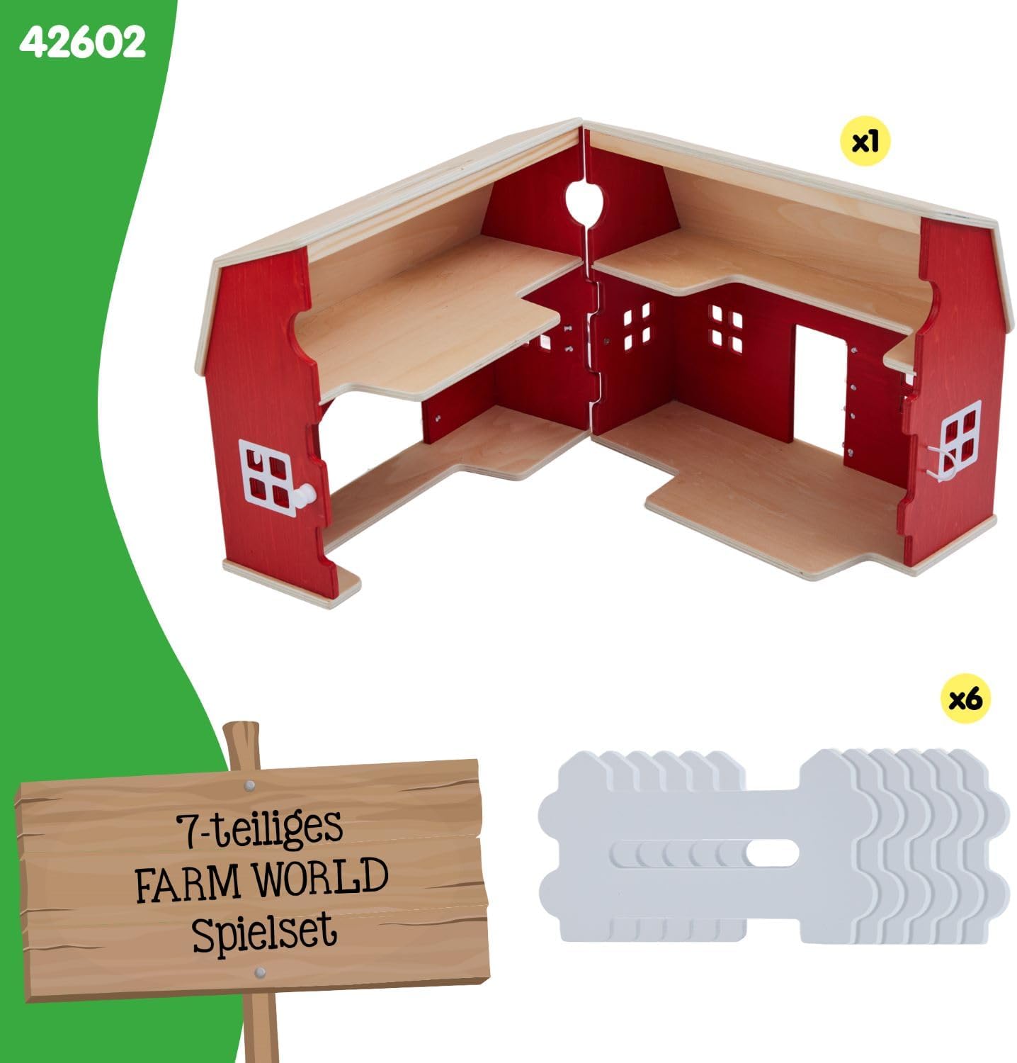 Thumbnail 5 de Schleich FARM WORLD Großer Bauernhof aus Holz 42602 – klappbares Set mit Haus, 6 Zäunen & Zubehör (7-teilig)