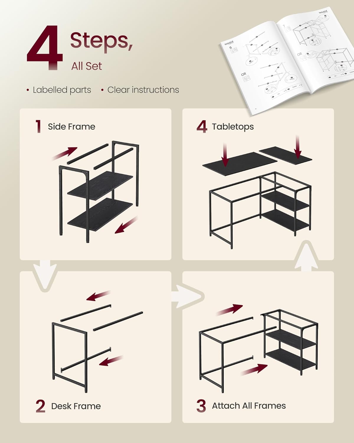 Thumbnail 6 de VASAGLE L Shaped Corner Desk 120x80 cm