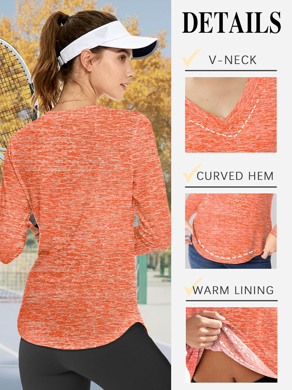 Thumbnail 4 de Sportshirt Damen Langarm mit V-Ausschnitt UPF 50+ - Flauschiges Innenfutter, atmungsaktiv, 4-Wege-Stretch
