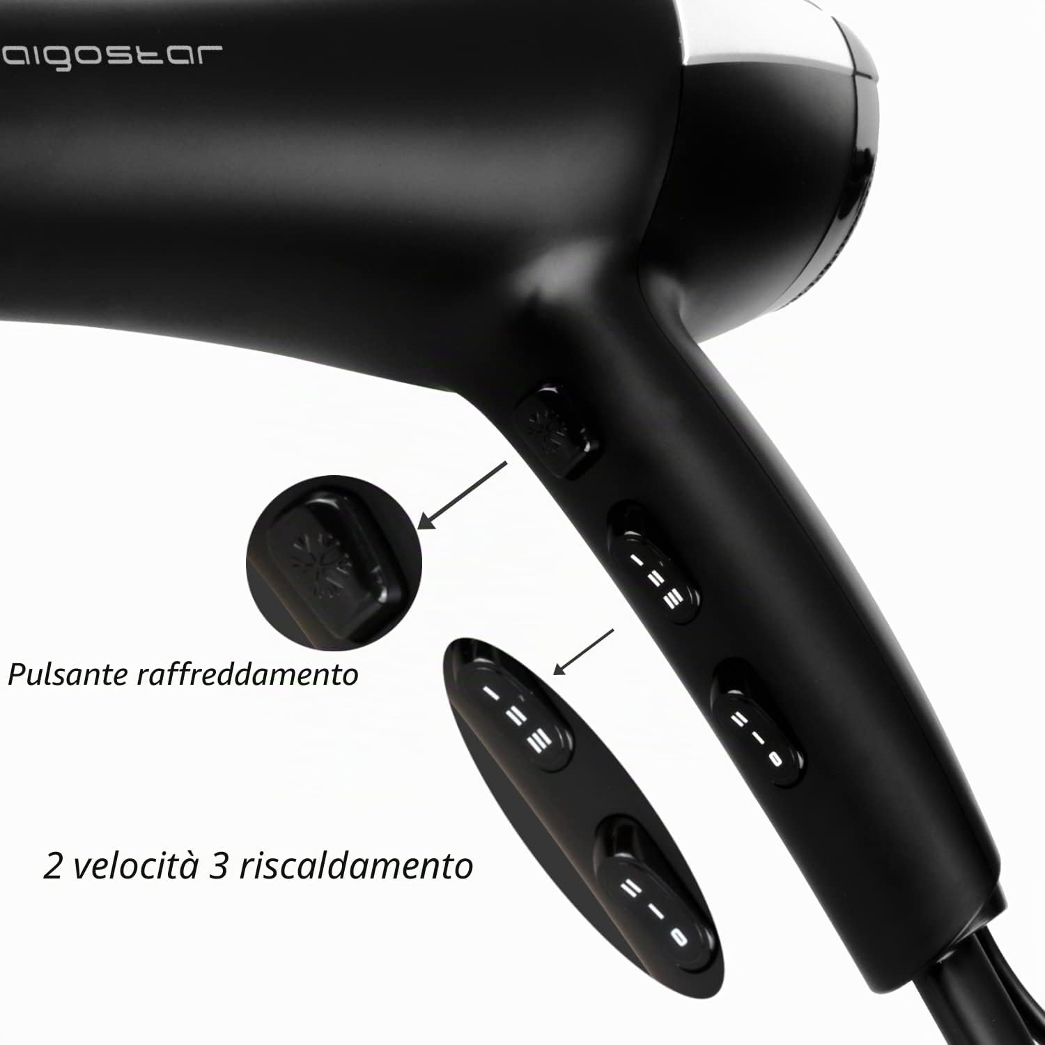 Detalle de Aigostar Monique 32HIE asciugacapelli ionico 2400W professionale, 2 velocità e 3 temperature con aria fredda