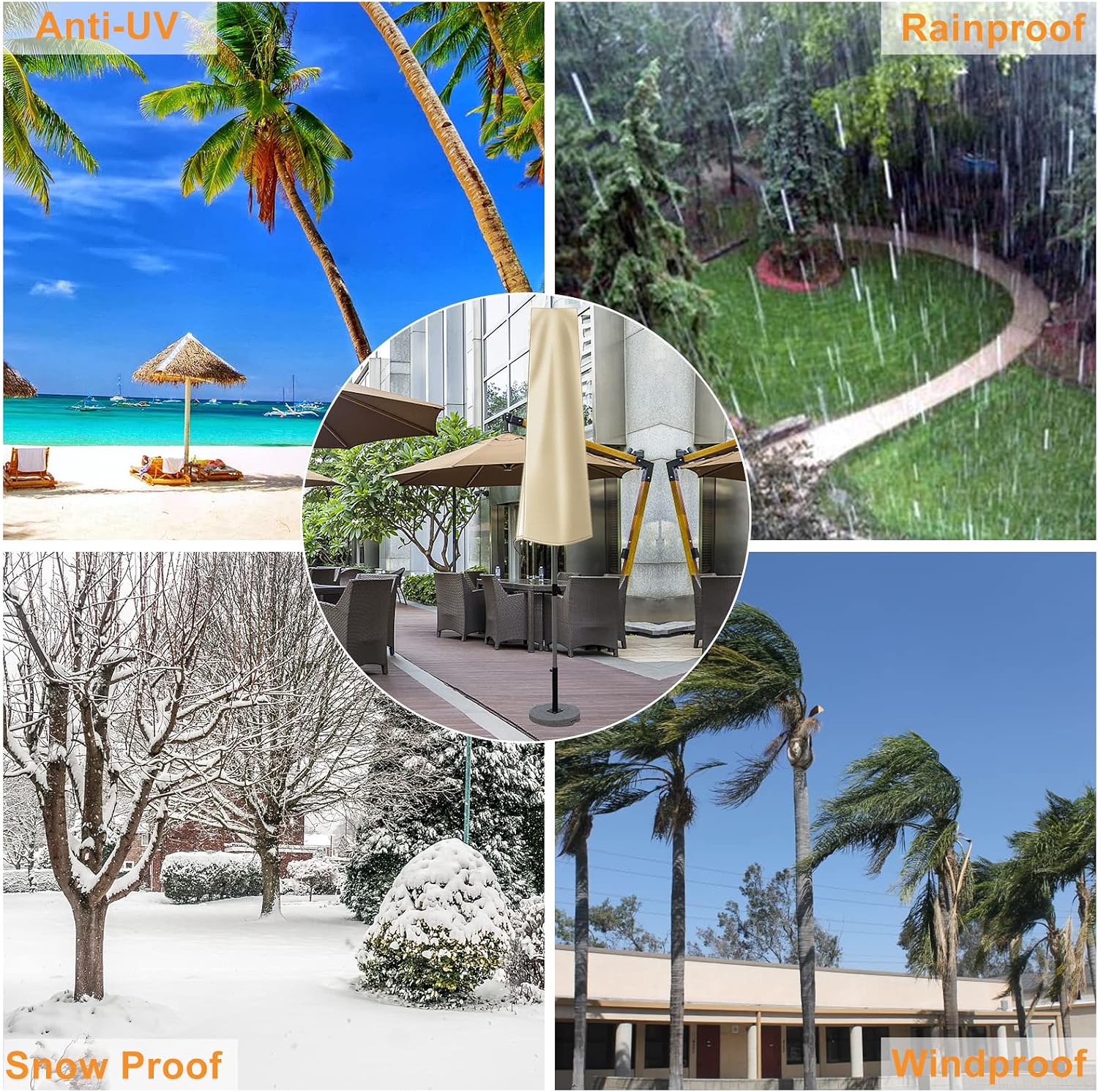 Thumbnail 5 de OKPOW Parasol Cover: Heavy Duty 600D, Waterproof and Windproof for Ø200 cm Umbrellas