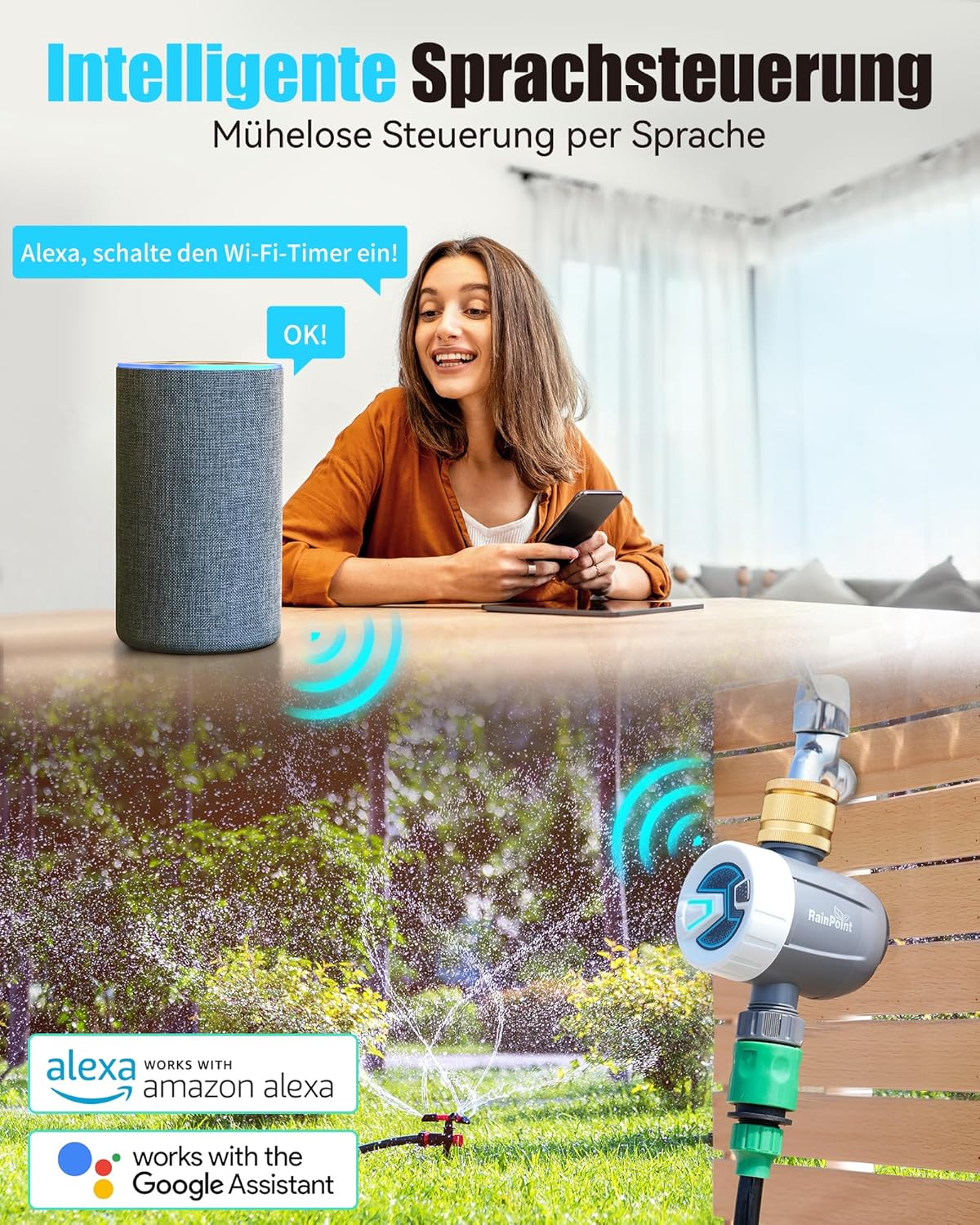 Thumbnail 4 de RAINPOINT Bewässerungscomputer WLAN mit Messing-Einlass, Zyklus-Soak-Modus und App-Steuerung (2,4 GHz WiFi & Bluetooth)