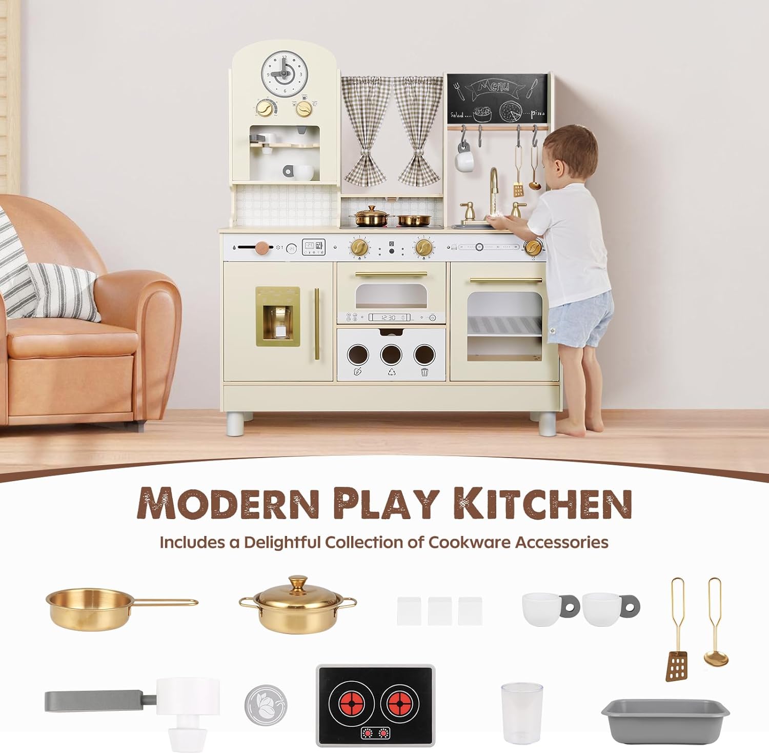 Detalle 2 de EDUBEBO Kids Kitchen playset Adjustable Height for Ages 3-8