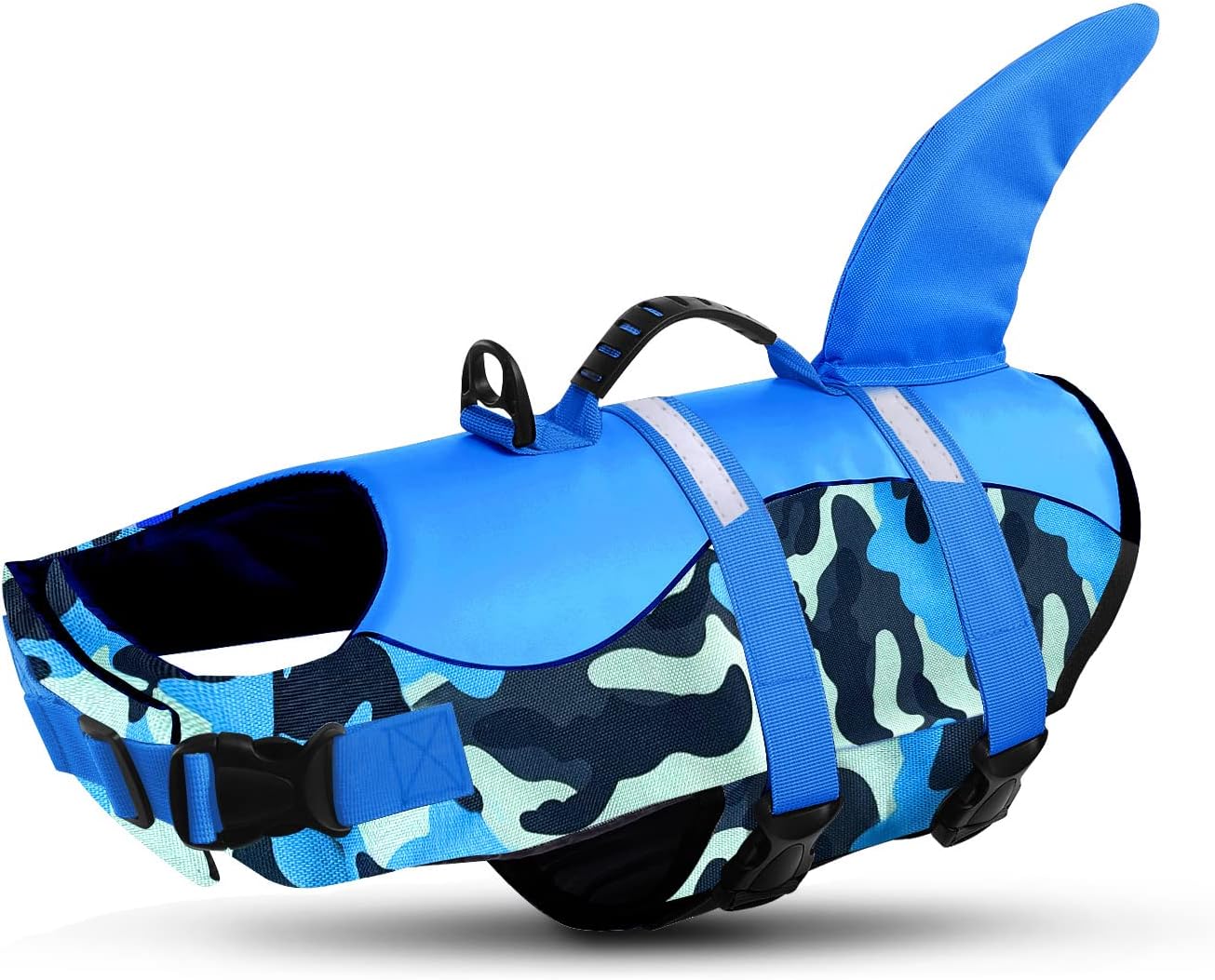 Detalle de Queenmore Dog Life Jacket (BlueCamo, M) – High Buoyancy Swimming Vest for Dogs