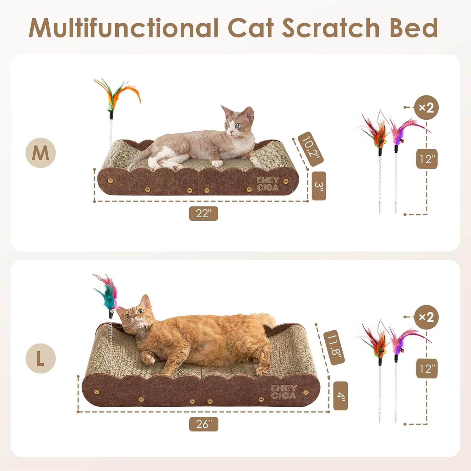 Detalle de EHEYCIGA PT35SA03L 26-Inch Cardboard Cat Scratcher Bed with Toys, Brown