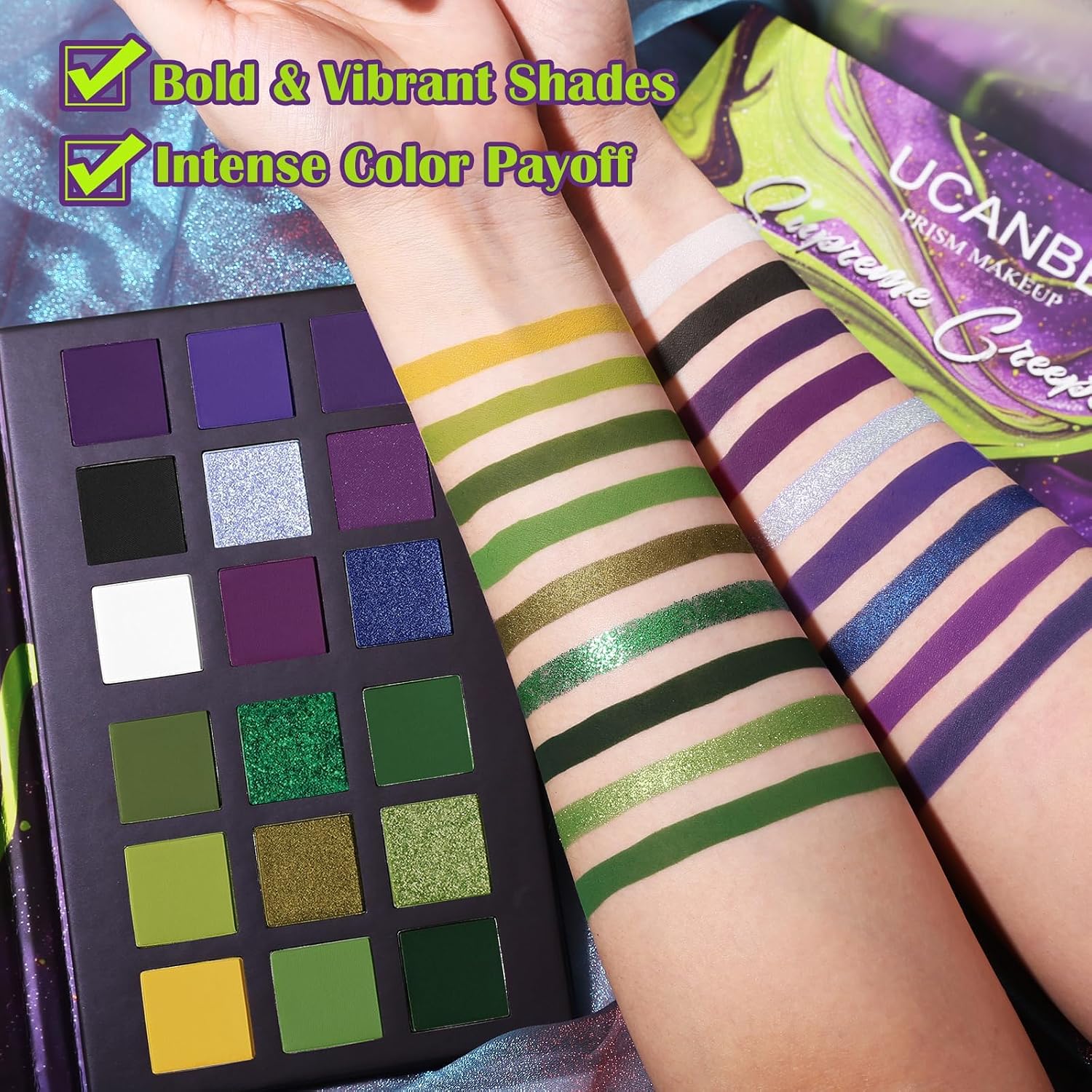 Thumbnail 2 de UCANBE PM005_02 Green Purple Goth Eyeshadow Palette, 18 Colors
