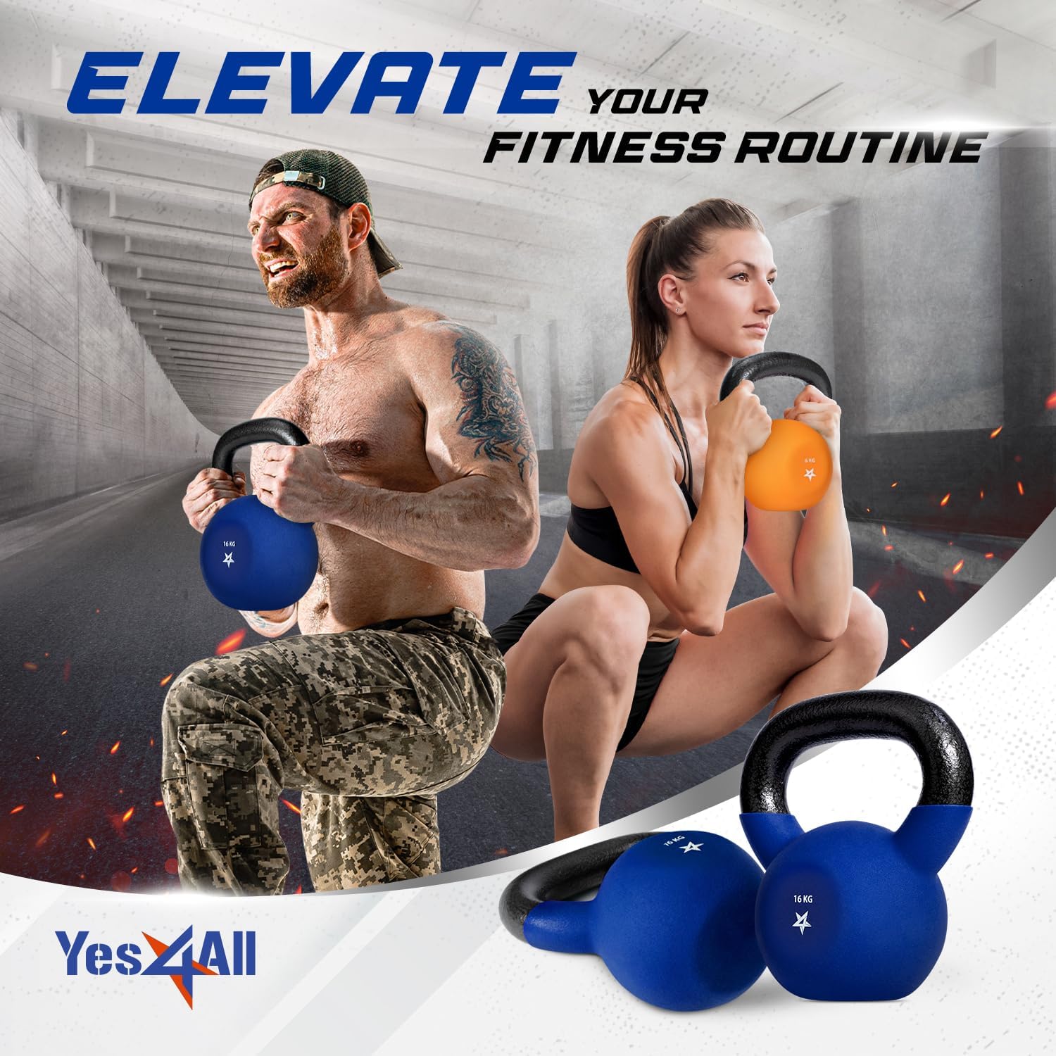 Thumbnail 6 de Yes4All Kettlebell aus Gusseisen (Neopren) – 2–20 kg, farbcodiert