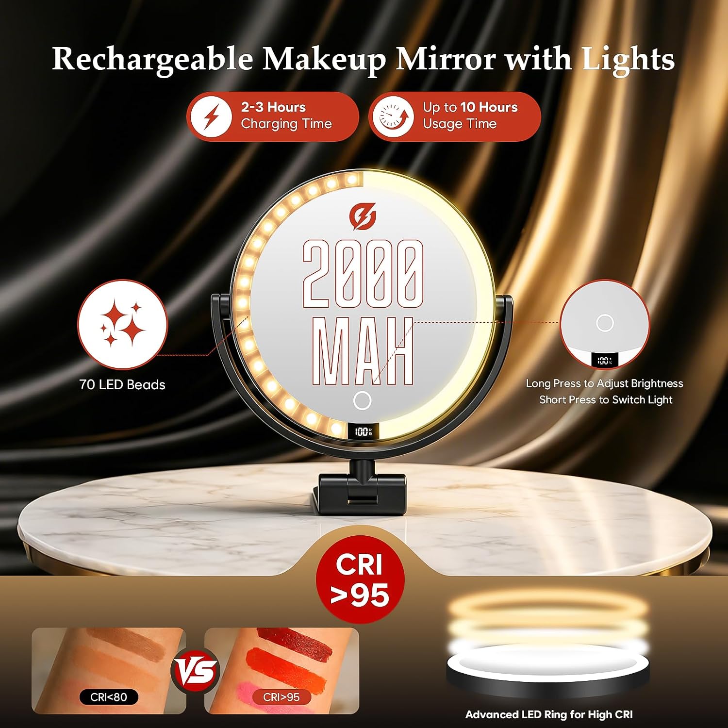 Thumbnail 6 de ELYYSORA Lighted Makeup Mirror, 1X/30X