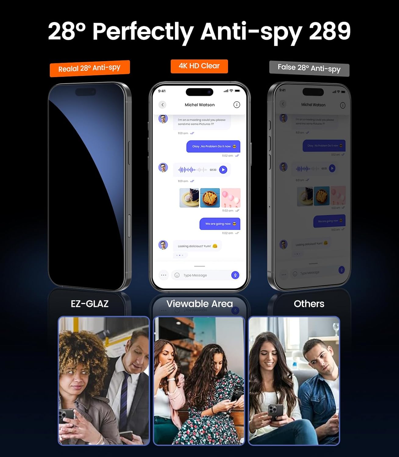 Thumbnail 5 de EZ-GLAZ 4-Pack Privacy Screen Protector for iPhone 16 Pro Max (6.9")