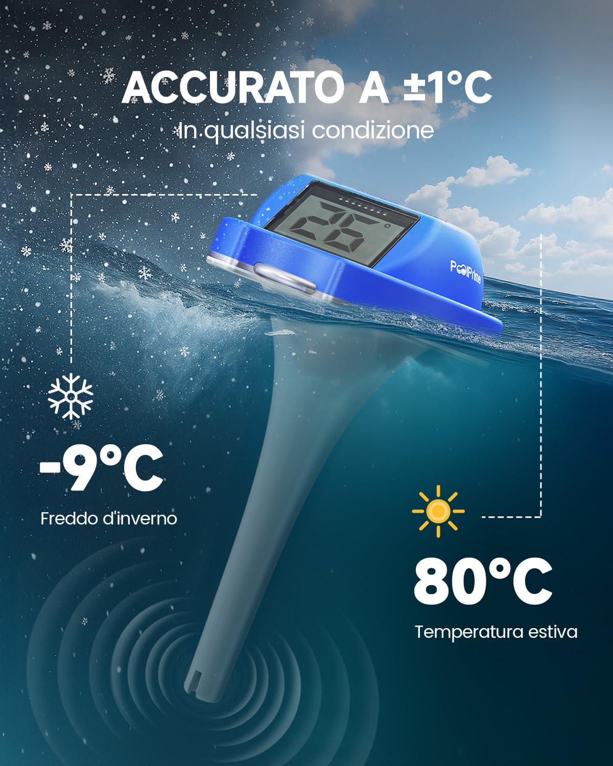 Thumbnail 4 de PoolPrime Termometro Piscina a Doppio Schermo: lettura facile, display rivolto in due lati e IPX7