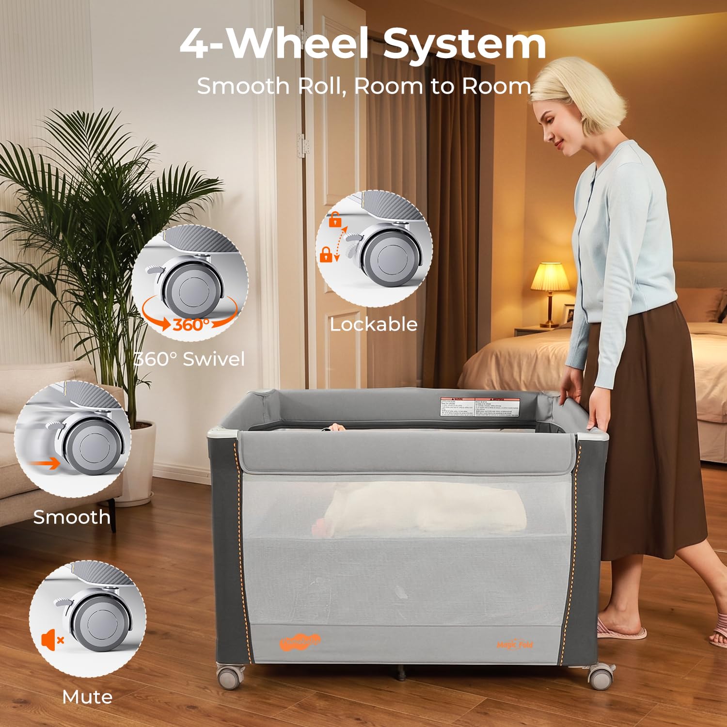 Thumbnail 5 de Pamo Babe Deluxe Pack and Play with Bassinet, Changing Table & One-Step Setup