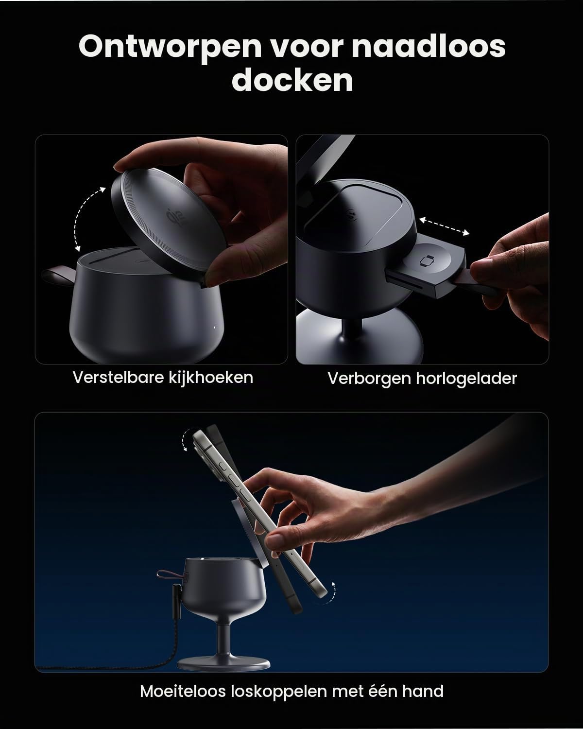 Detalle de GEEKERA 3-in-1 laadstation met Qi2.2, 25W en 45W GaN-adapter
