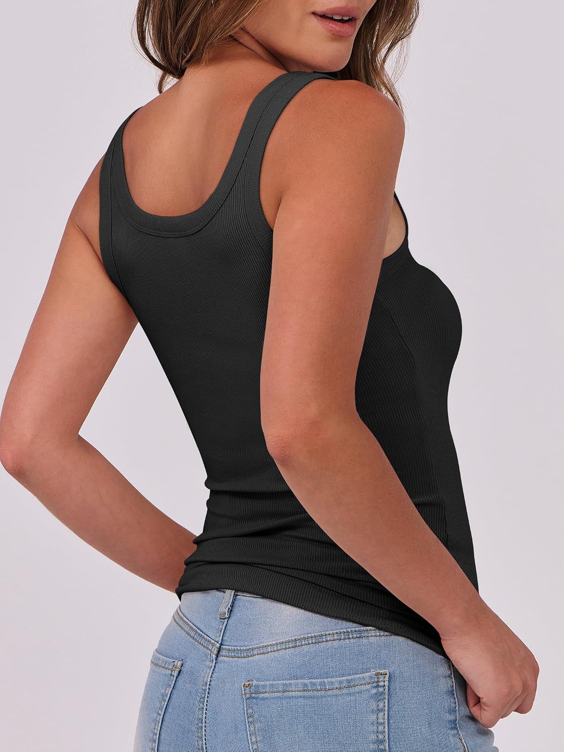 Detalle de ANRABESS Women’s Sleeveless Scoop Neck Tank Top (Ribbed, Fitted Summer Basic)