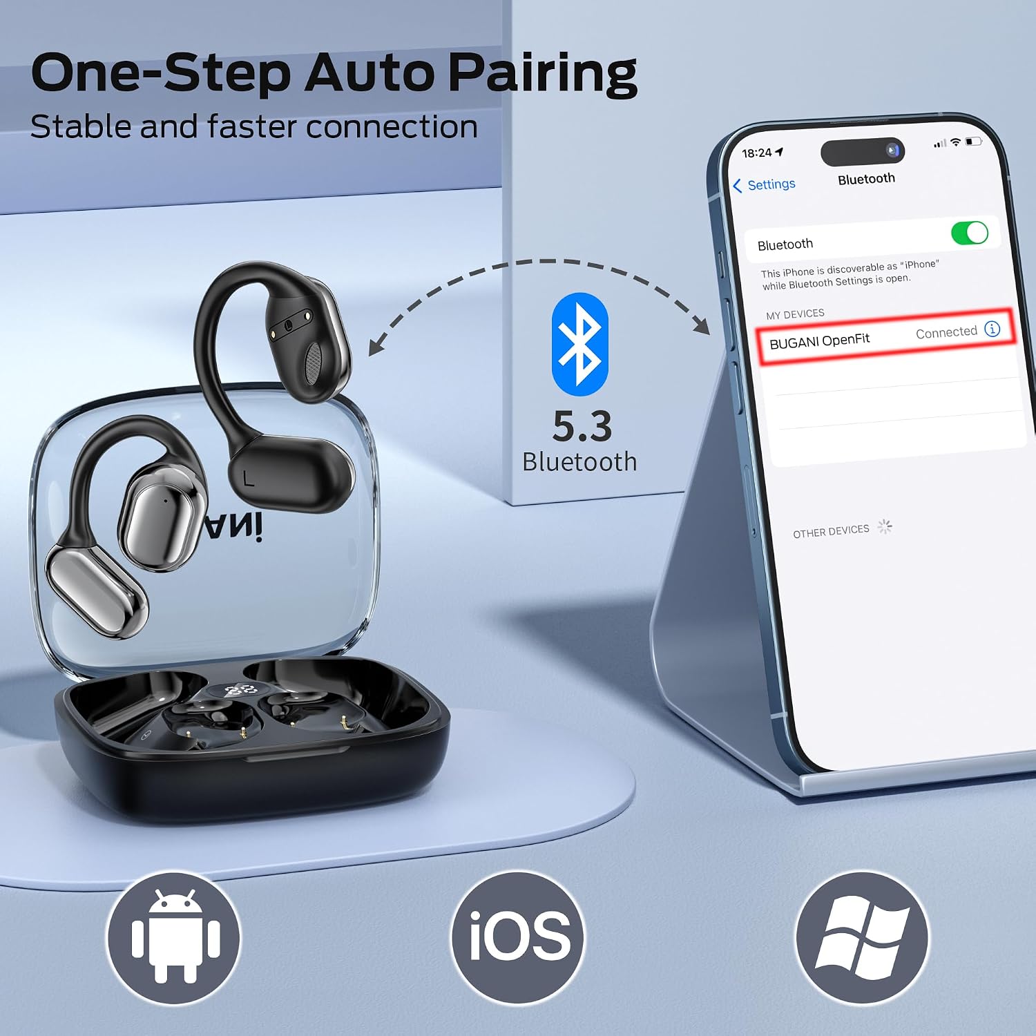 Thumbnail 5 de BUGANI Écouteurs Bluetooth sans Fil Sport – Conduction Osseuse, Open Fit, 40H d’autonomie, IPX5