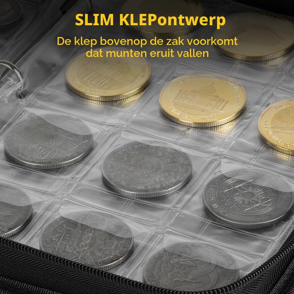 Thumbnail 4 de Vicloon muntenverzamelalbum met rits, 15 pagina’s en 300 vakken voor 35/45 mm