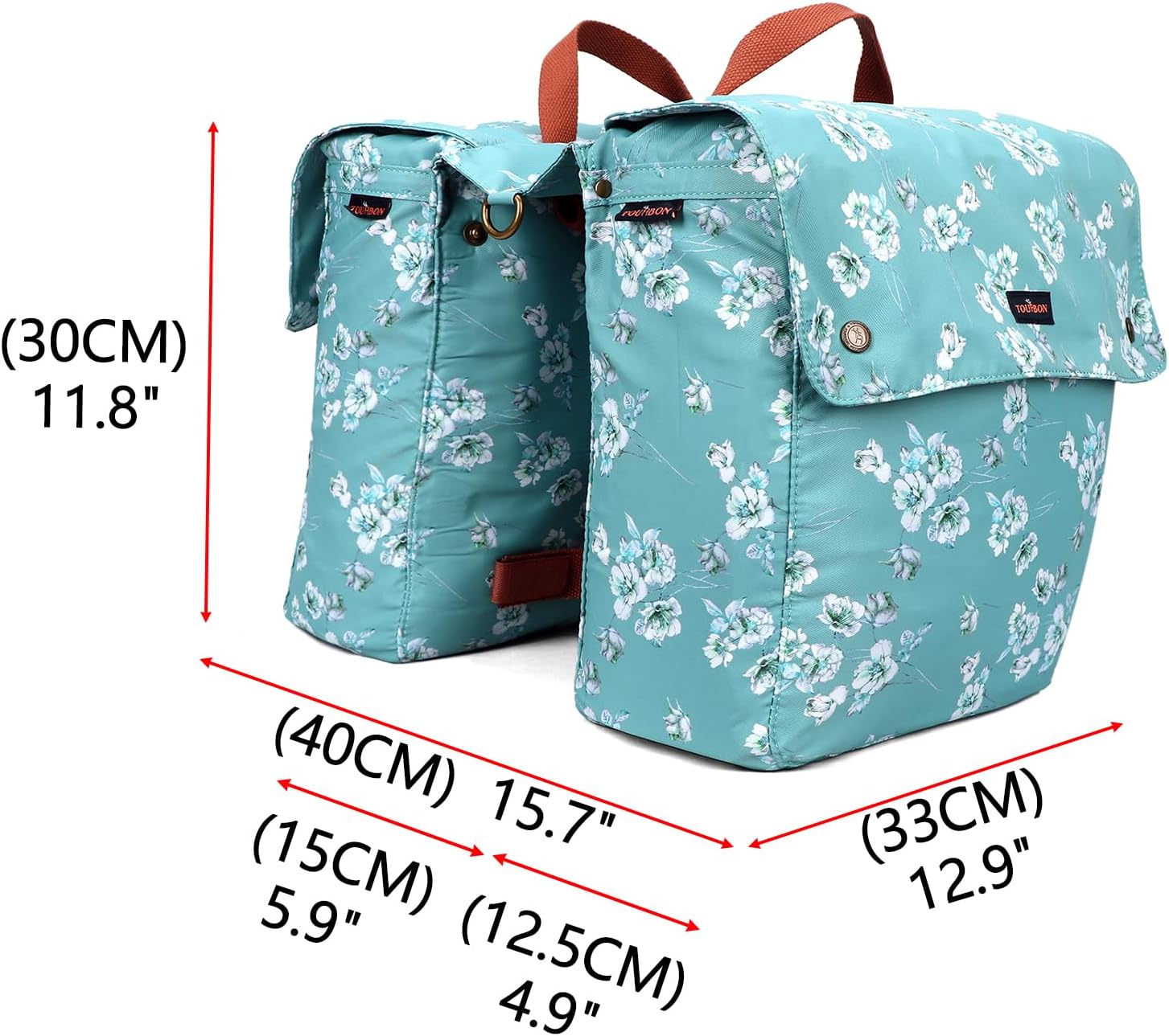 Thumbnail 4 de TOURBON Waterproof Canvas Bicycle Rear Pannier Bag (Flower Pattern) – Double Roll-Up Storage for Bike Rack