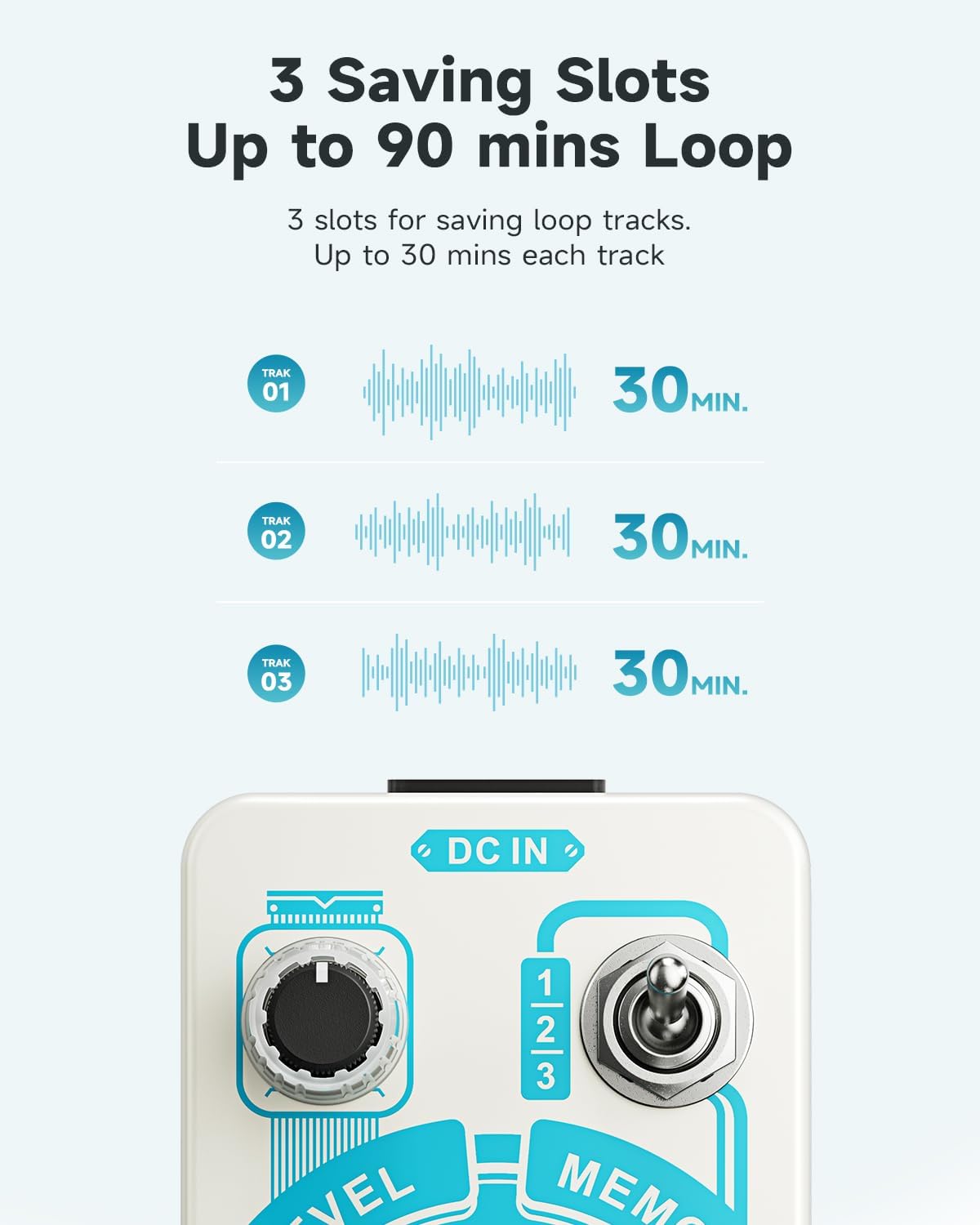 Detalle 2 de Donner Triple Looper Guitar Pedal, 3 Slots, 90-Minute Looping, Screen