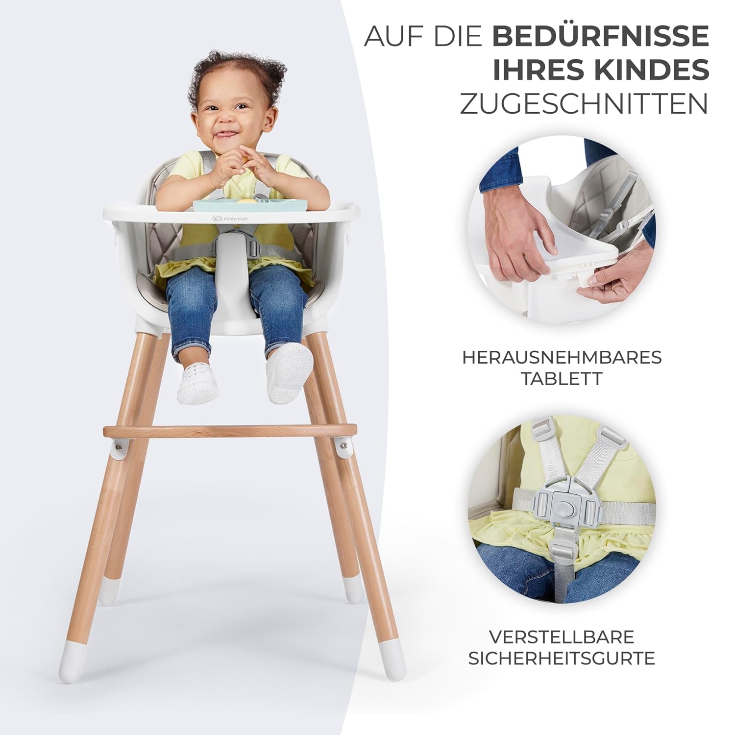 Thumbnail 3 de Kinderkraft Hochstuhl SIENNA 2 in 1 – 2in1 Hochstuhl aus Holz mit 5-Punkt-Gurt