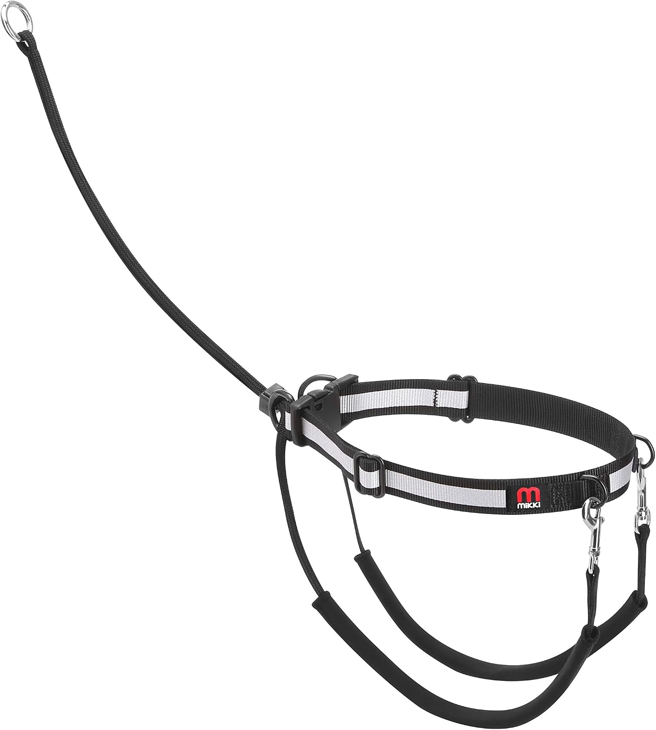 Detalle de Mikki Dog anti-dragsele för hund, medium, svart med justerbart reflexhalsband