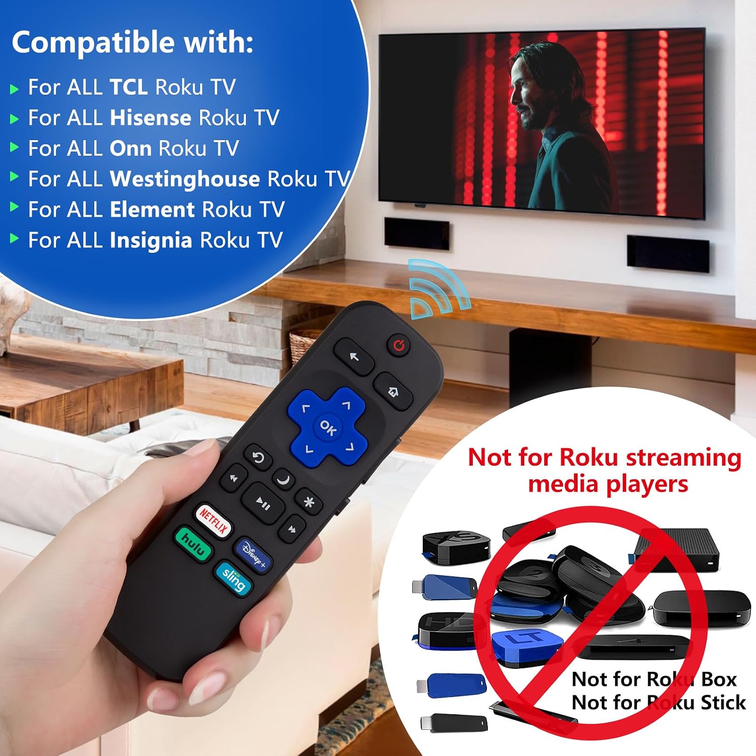 Thumbnail 1 de Roku TV Replacement Remote for TCL Hisense Onn Insignia Roku
