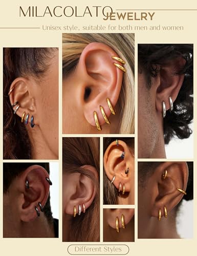 Thumbnail 6 de MILACOLATO Silber Creolen Ohrringe Set – Huggie Creolen aus 316L Chirurgenstahl, mehrfarbig, zart und vielseitig