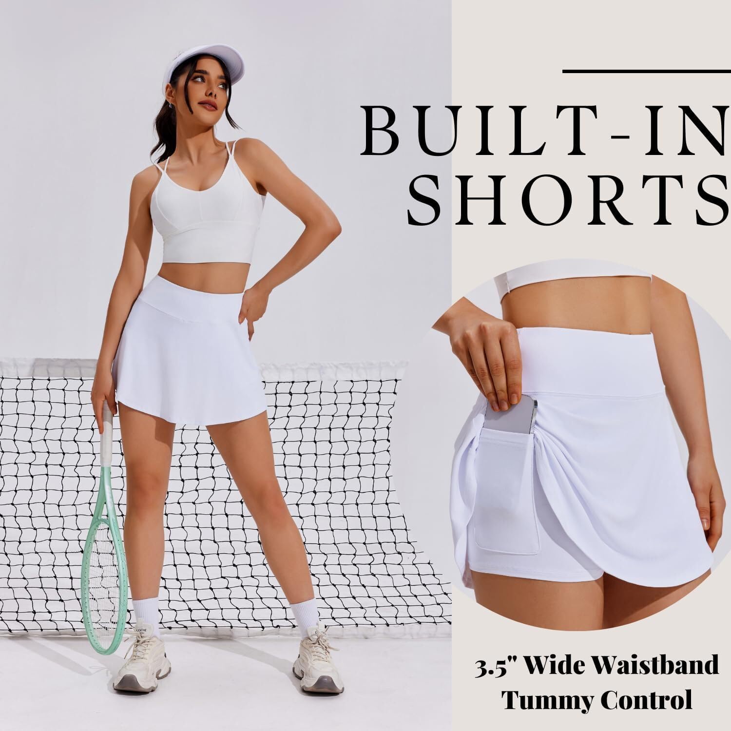 Detalle 2 de PINSPARK gonna sportiva da tennis donna con pantaloncini integrati e tasche laterali