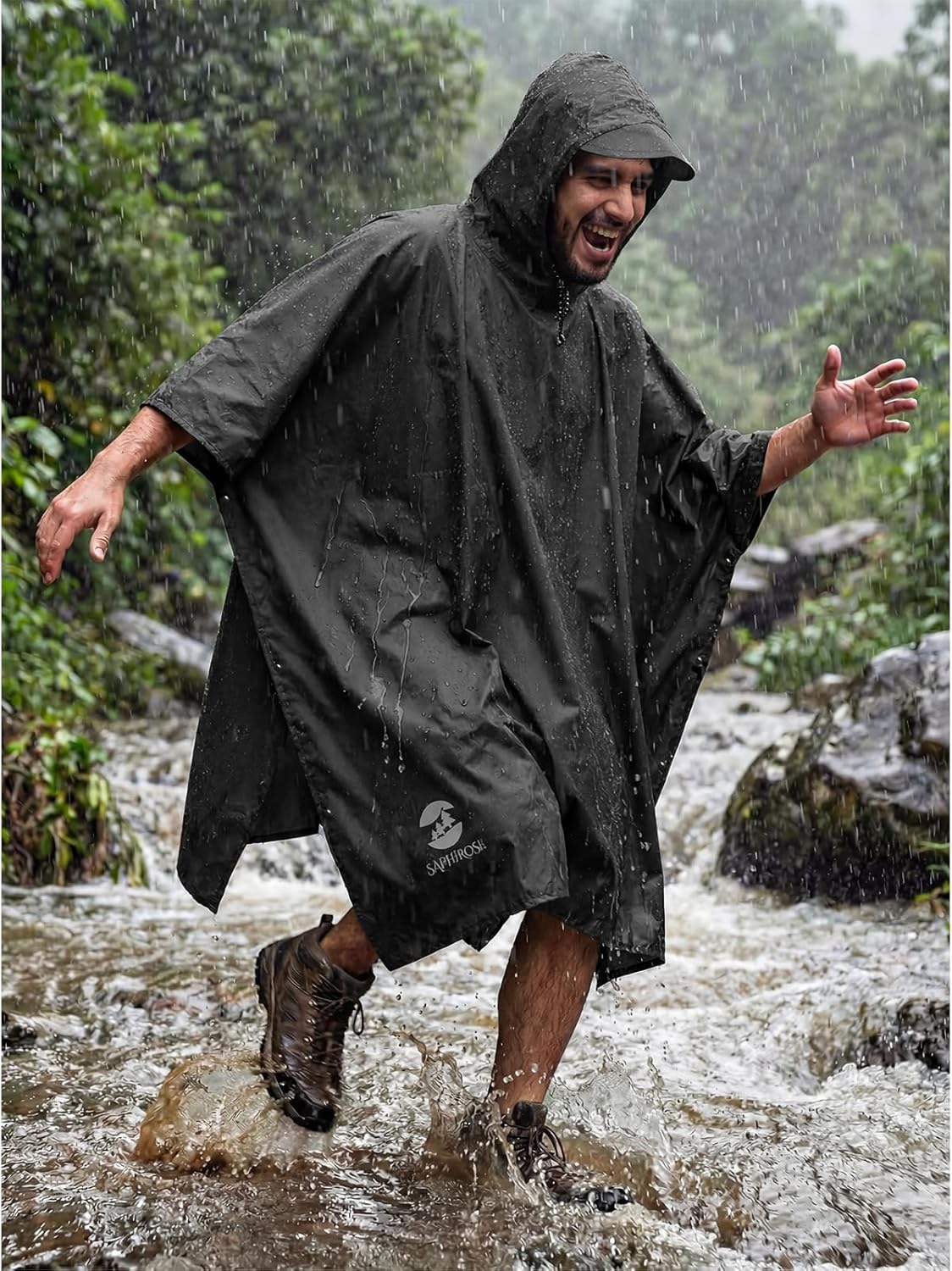 Thumbnail 1 de SaphiRose Hooded Rain Poncho: Lightweight Waterproof Protection for All-Day Outdoor Comfort