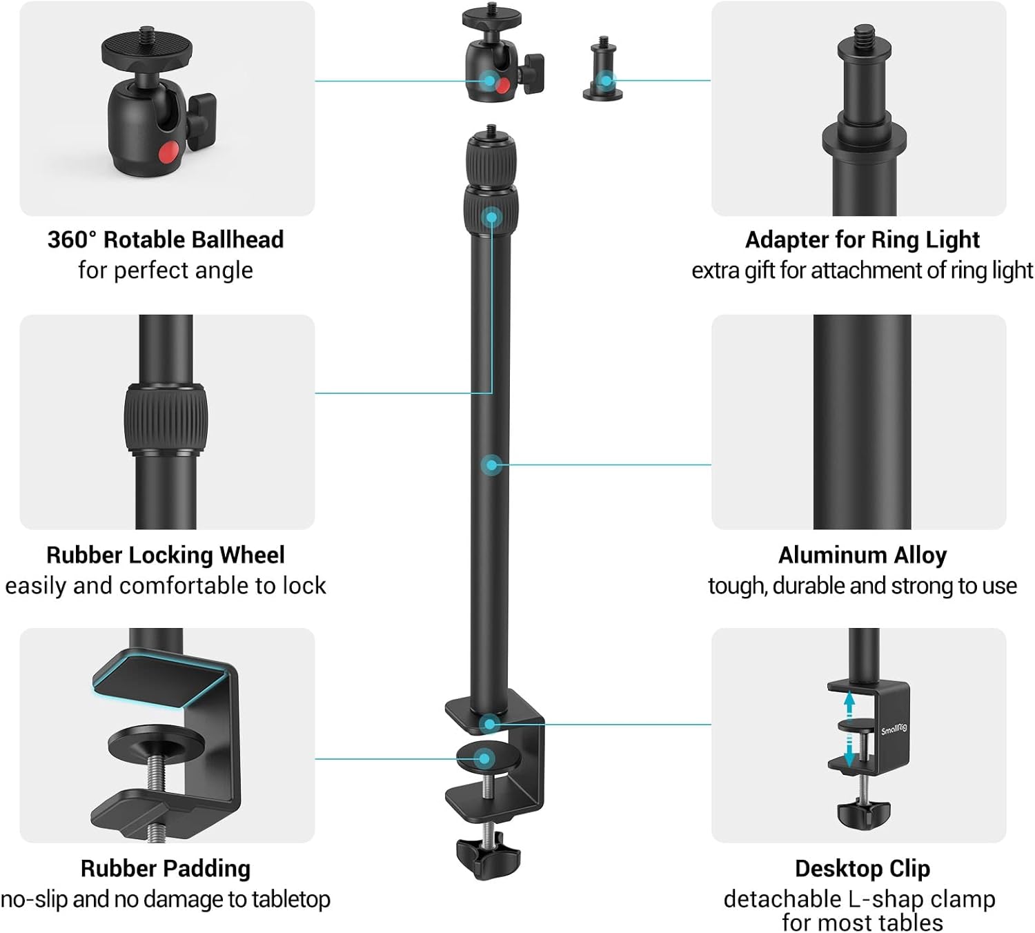 Thumbnail 6 de SmallRig 3488 Camera Desk Mount with 1/4" Ball Head and Adjustable Tablet C-Clamp
