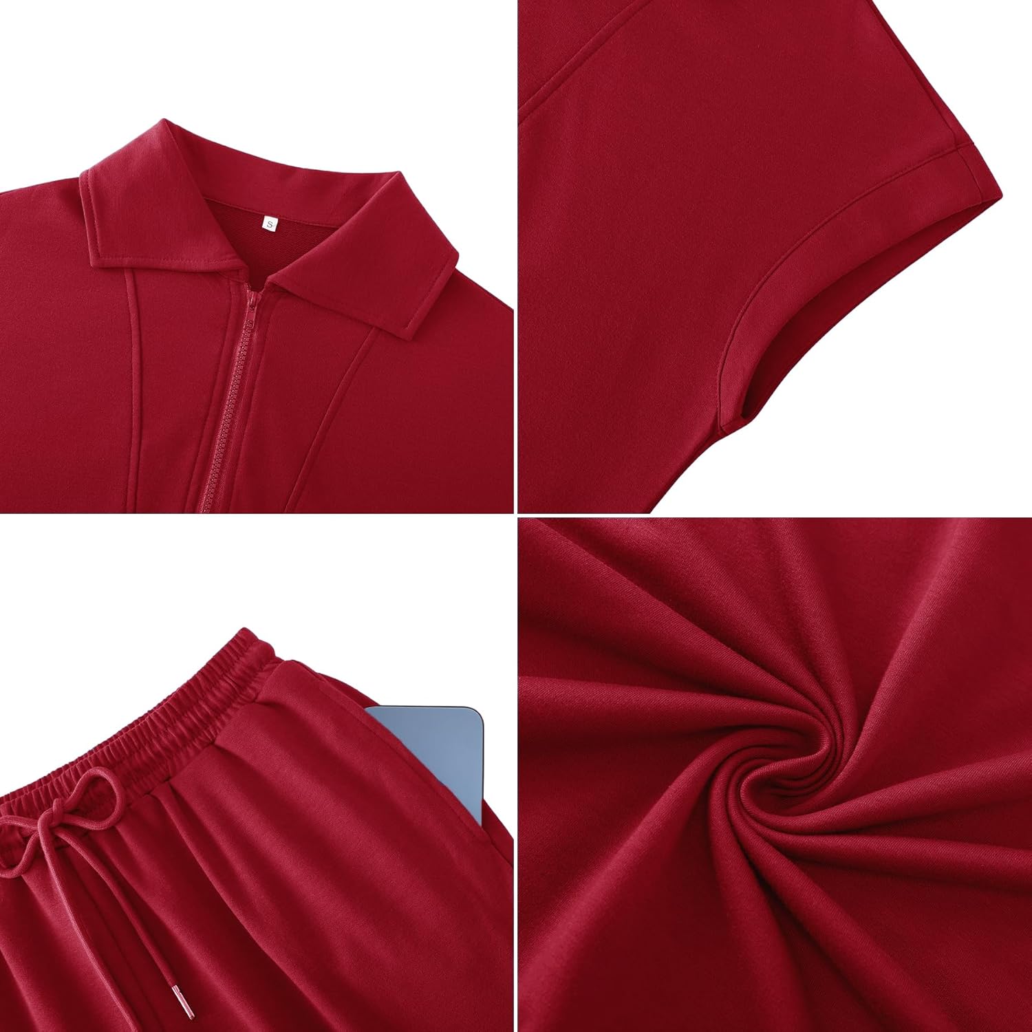 Thumbnail 4 de Aottori Survêtement femme sport 2 pièces manches courtes + pantalon zippé, poches et cordon