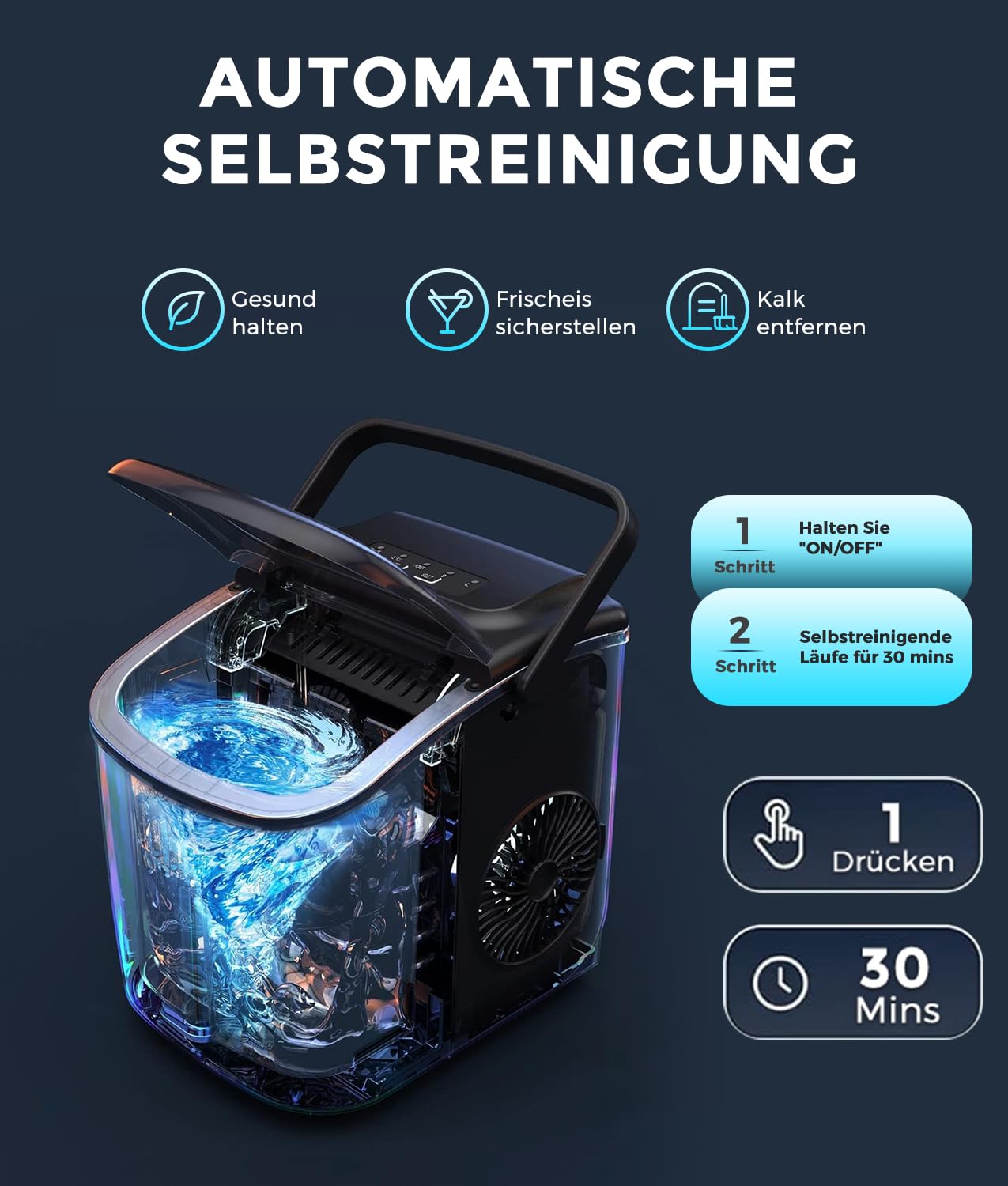Thumbnail 2 de Ecozy Eiswürfelmaschine Klein – selbstreinigender Ice Maker mit 2 Eisgrößen