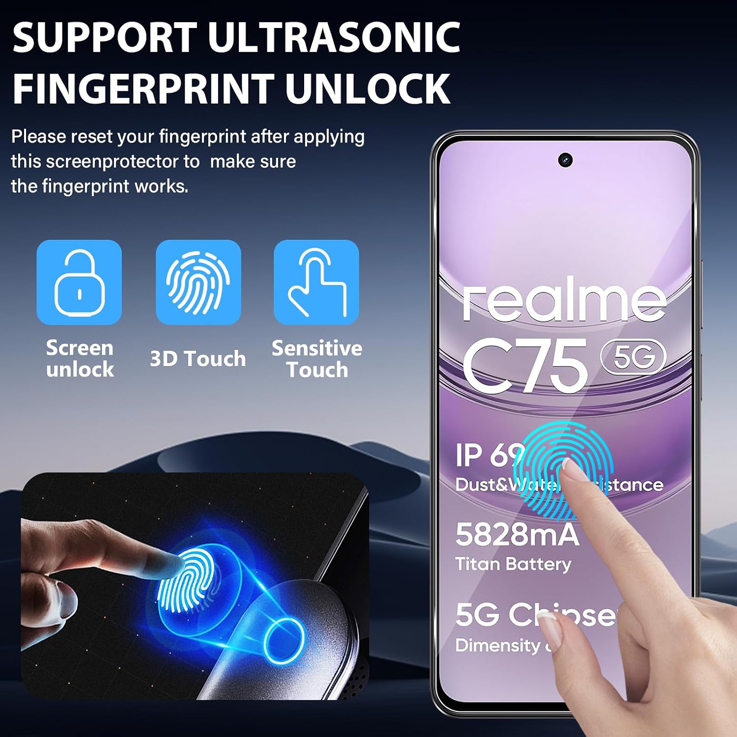 Detalle de Funrae Panzerglas-Schutzfolie für Realme C75 5G – 2x Displayschutz & 2x Kamera-Schutzfolie, 9H, blasenfrei