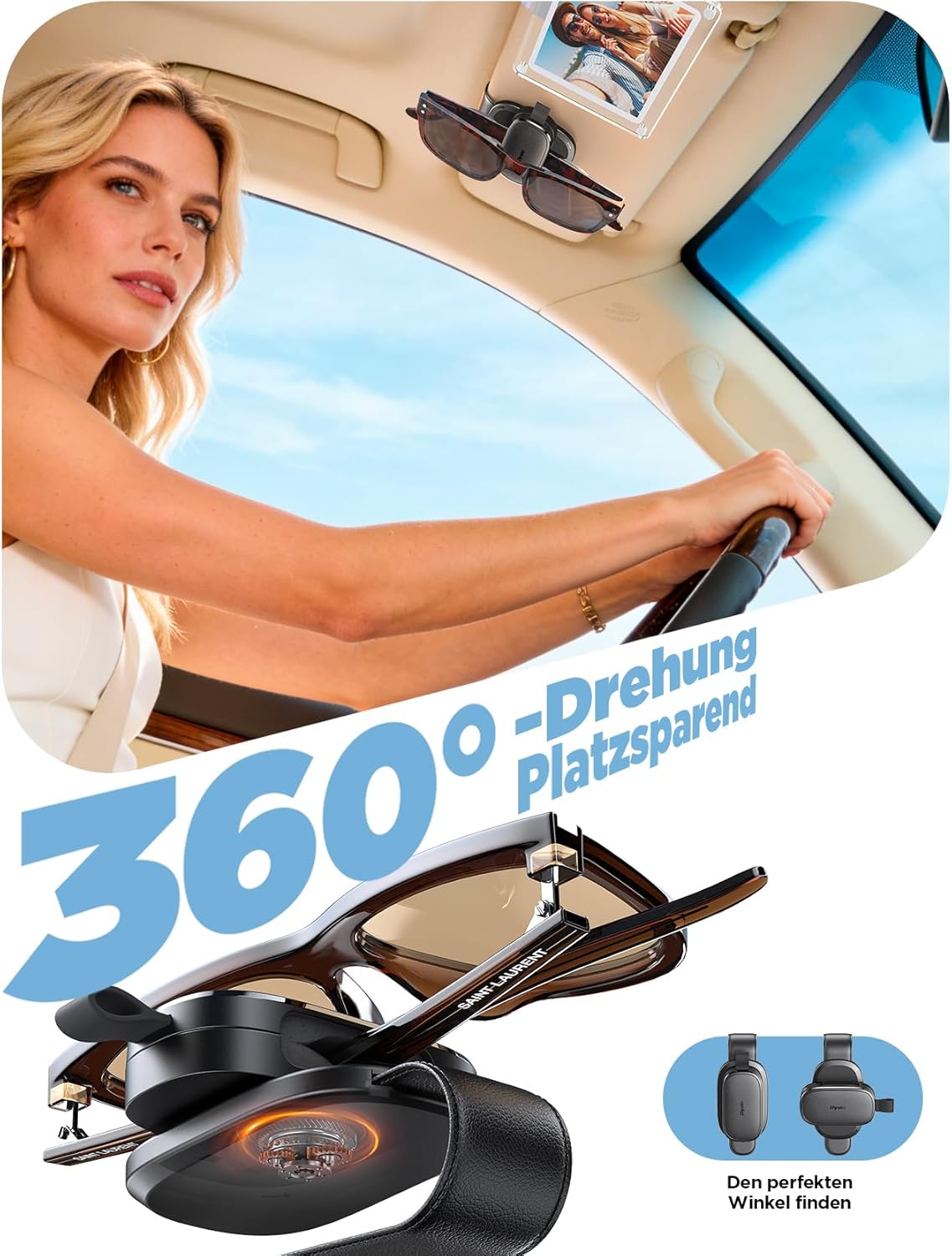 Detalle de Chfeila Brillenhalter für Auto – 2026 Upgrade mit 360° Drehung, Magnetverschluss und universalem Lederclip