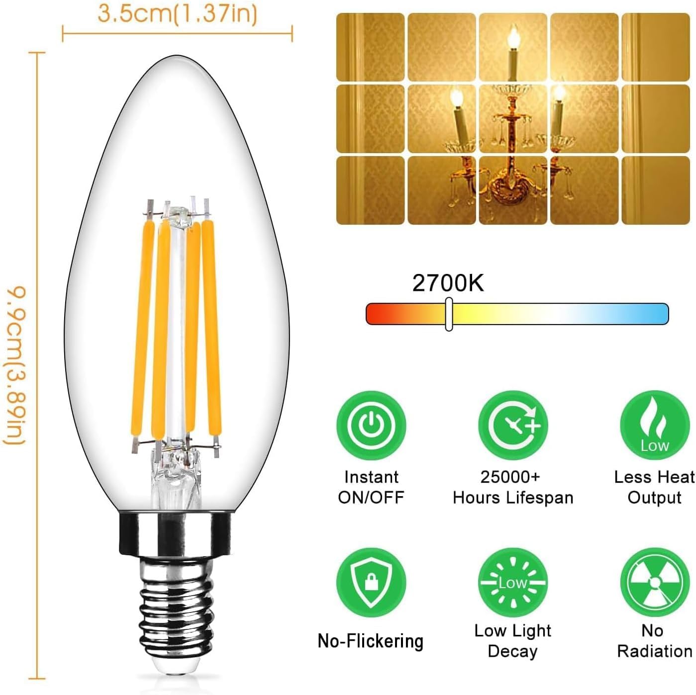 Detalle 2 de Yochoice E12 LED Candelabra Bulbs, 12-Pack