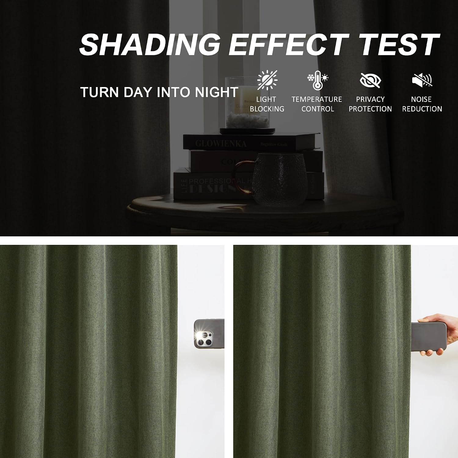 Detalle de DUALIFE Pinch Pleated Curtains 63 Inches Long