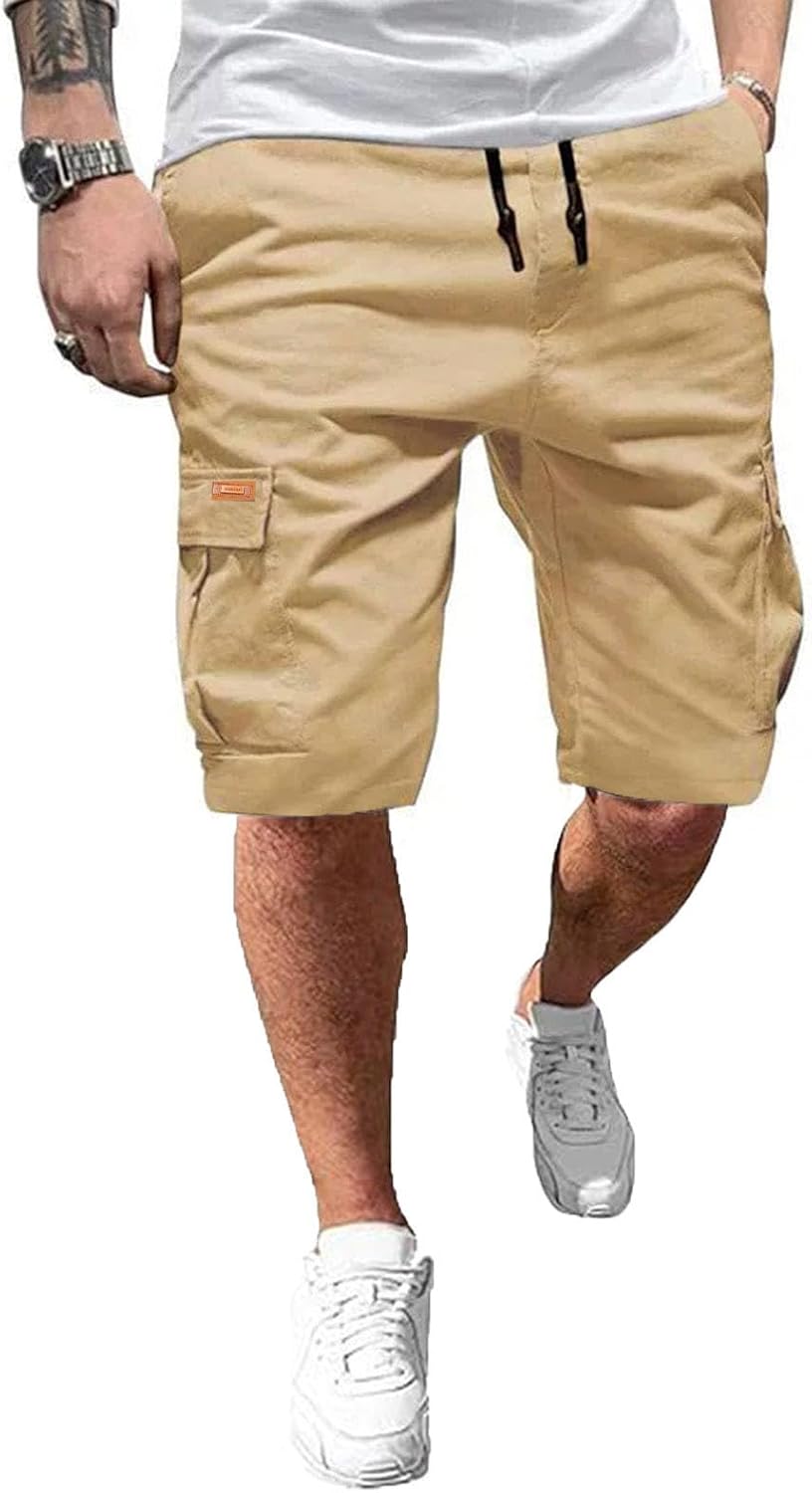 Thumbnail 6 de Ougelebo Kurze Hosen Herren Cargo Shorts mit elastischer Taille und Tunnelzug