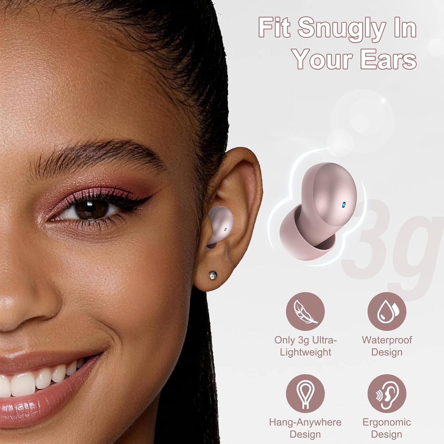 Thumbnail 5 de Mini Schlafkopfhörer Bluetooth 6.0 In Ear mit Schlaftracker – Roségold