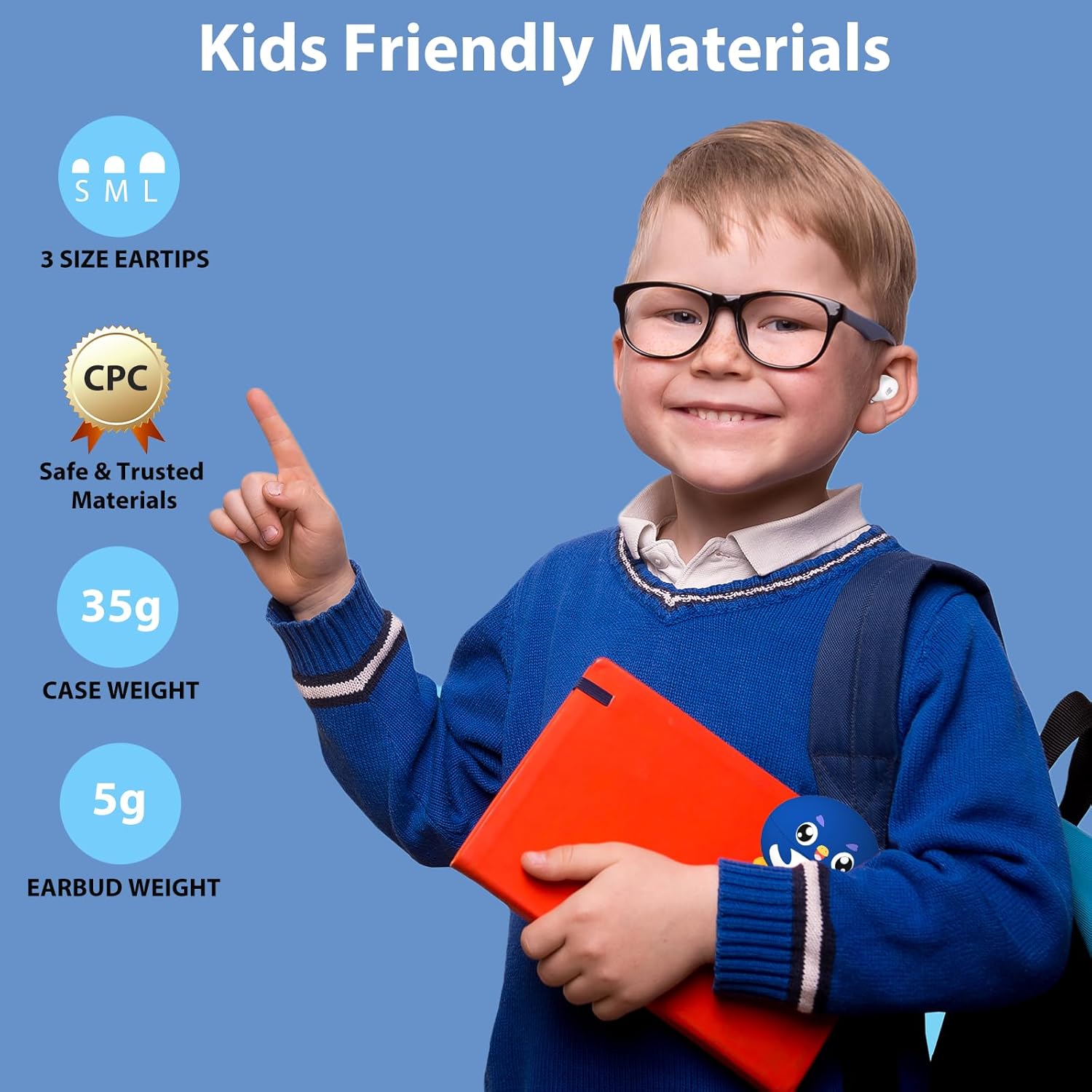 Thumbnail 3 de Earbuds for Kids with Safe Volume and 30-Hour Battery (Penguin) – Wireless Kids Headphones