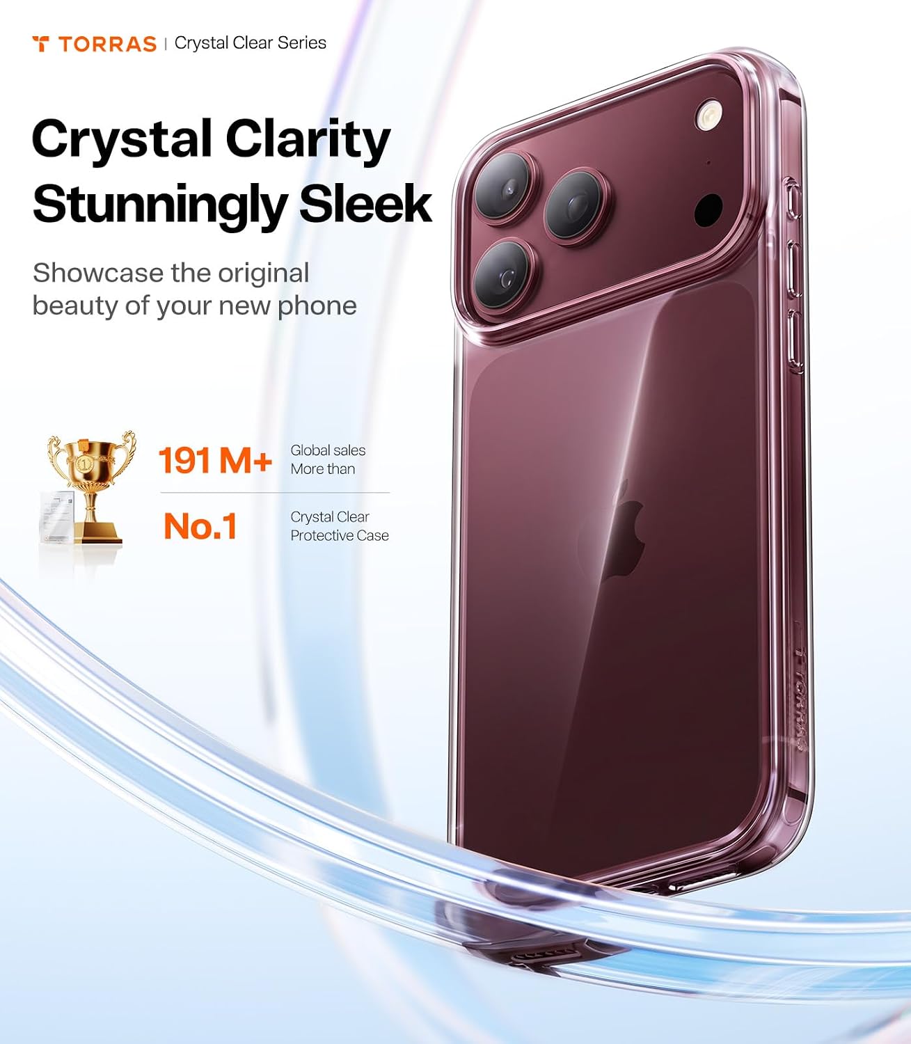 Detalle de TORRAS Crystal Series Clear Case for iPhone 18 Pro, Slim TPU, Anti-Yellowing
