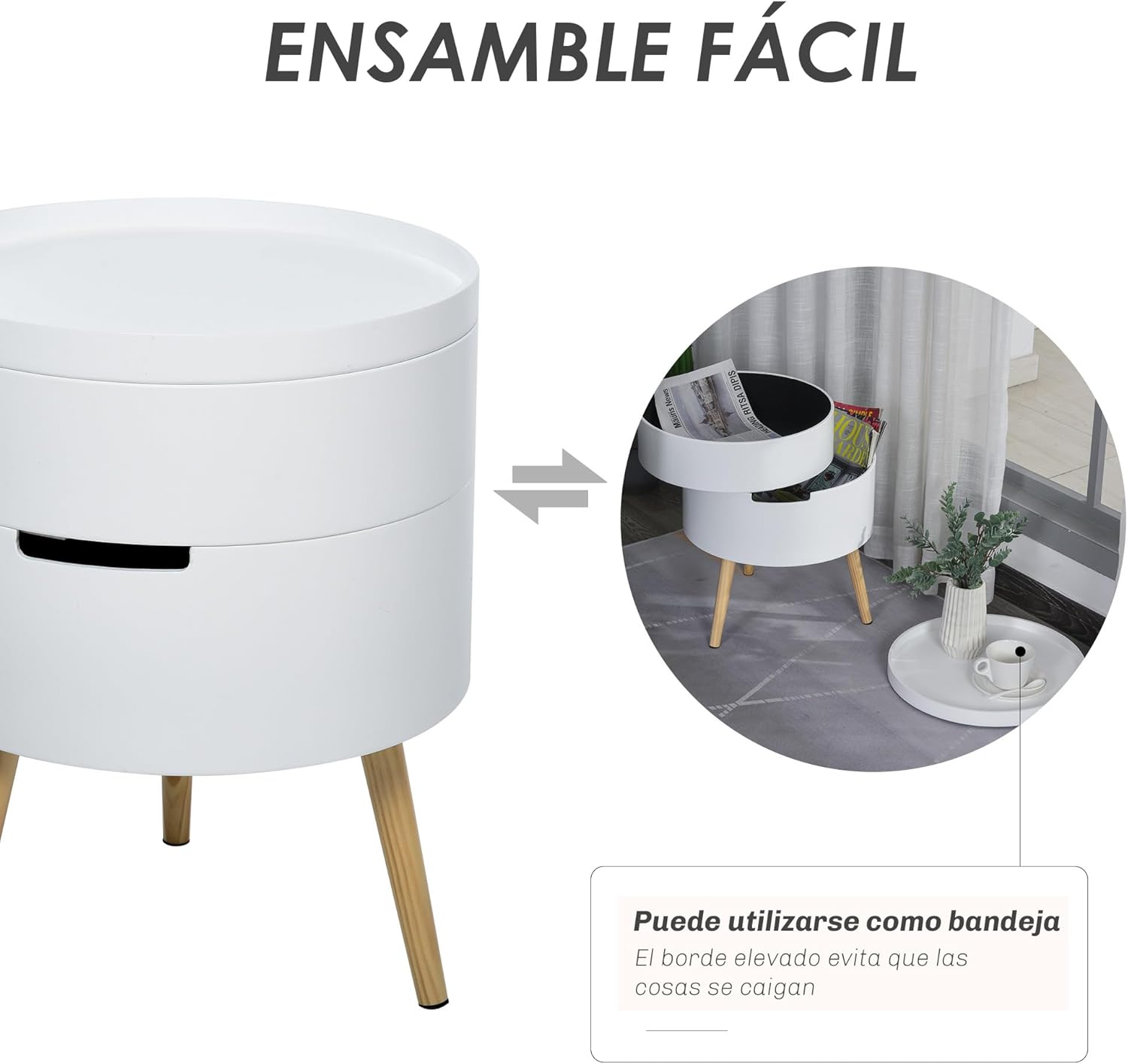 Detalle 2 de HOMCOM Mesa auxiliar redonda Ø38 cm 48,3 cm