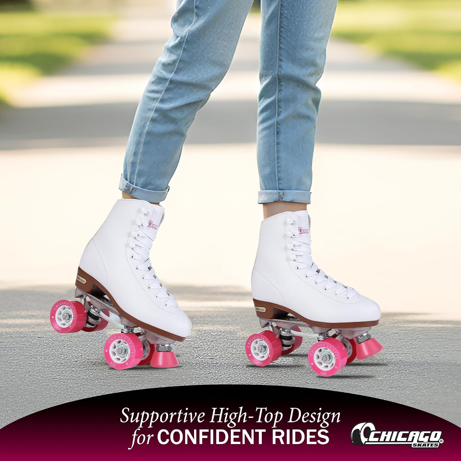 Detalle de Chicago Skates Classic Quad Roller Skates for Women & Men — Durable High-Top Boots with 60mm PU Wheels